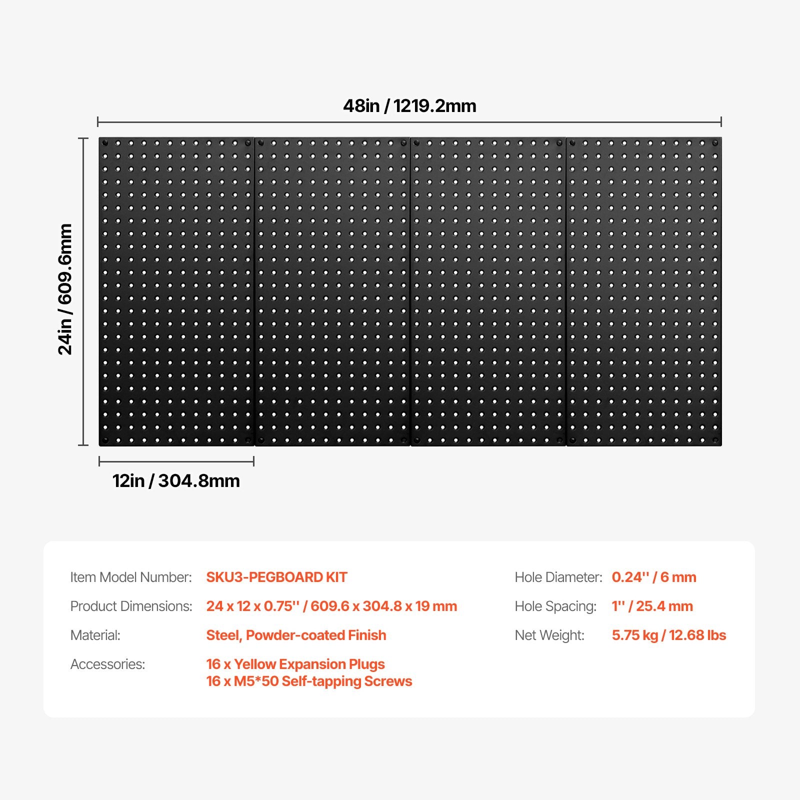 Metalinės perforuotos sienelės įrankiams VEVOR SKU3-PEGBOARD KIT, 4 vnt. komplektas