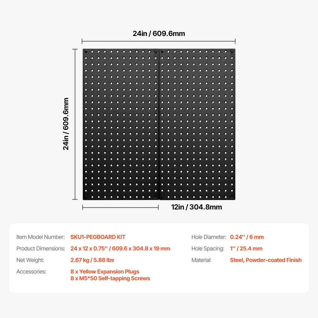 Metalinės perforuotos sienelės VEVOR SKU1-PEGBOARD KIT, 61 x 30 cm, 2 vnt.