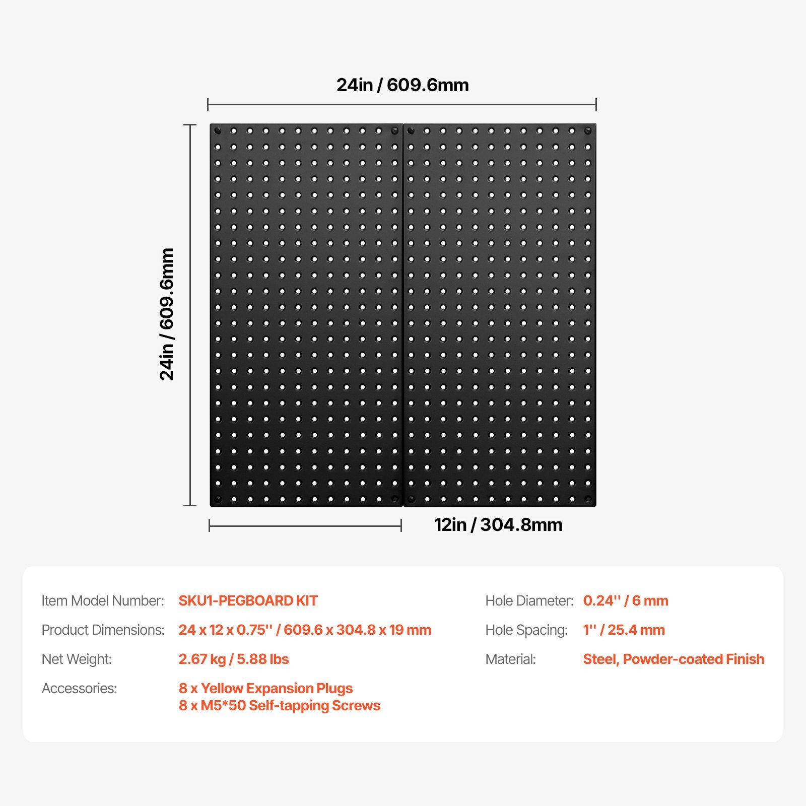 Metalinės perforuotos sienelės VEVOR SKU1-PEGBOARD KIT, 61 x 30 cm, 2 vnt.