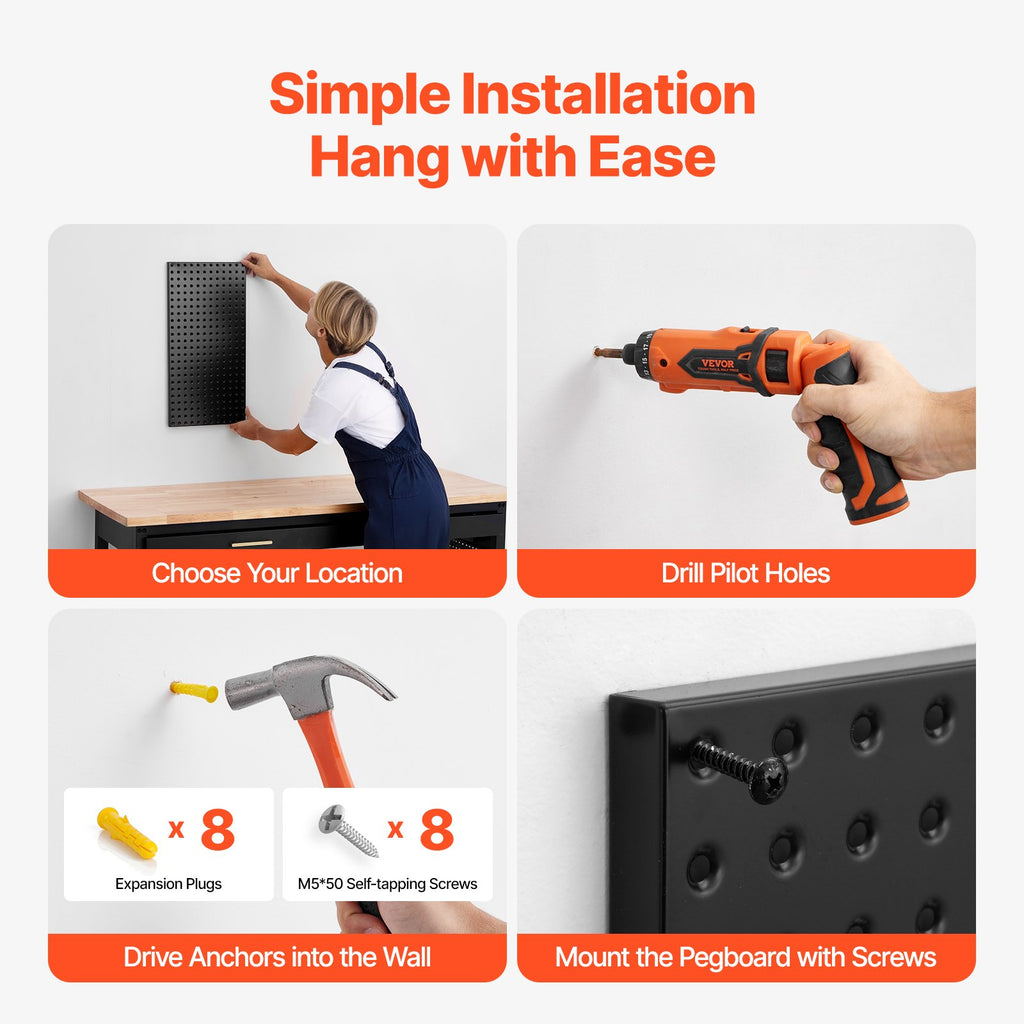Metalinis įrankių sienelės skydas VEVOR SKU4-PEGBOARD KIT, 81 x 41 cm