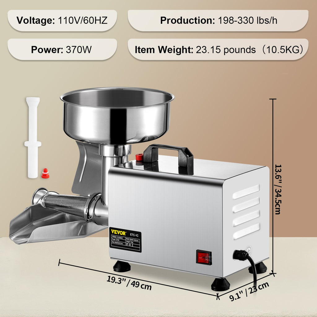 Elektrinė pomidorų trintuvė VEVOR ETC-1C, 370 W