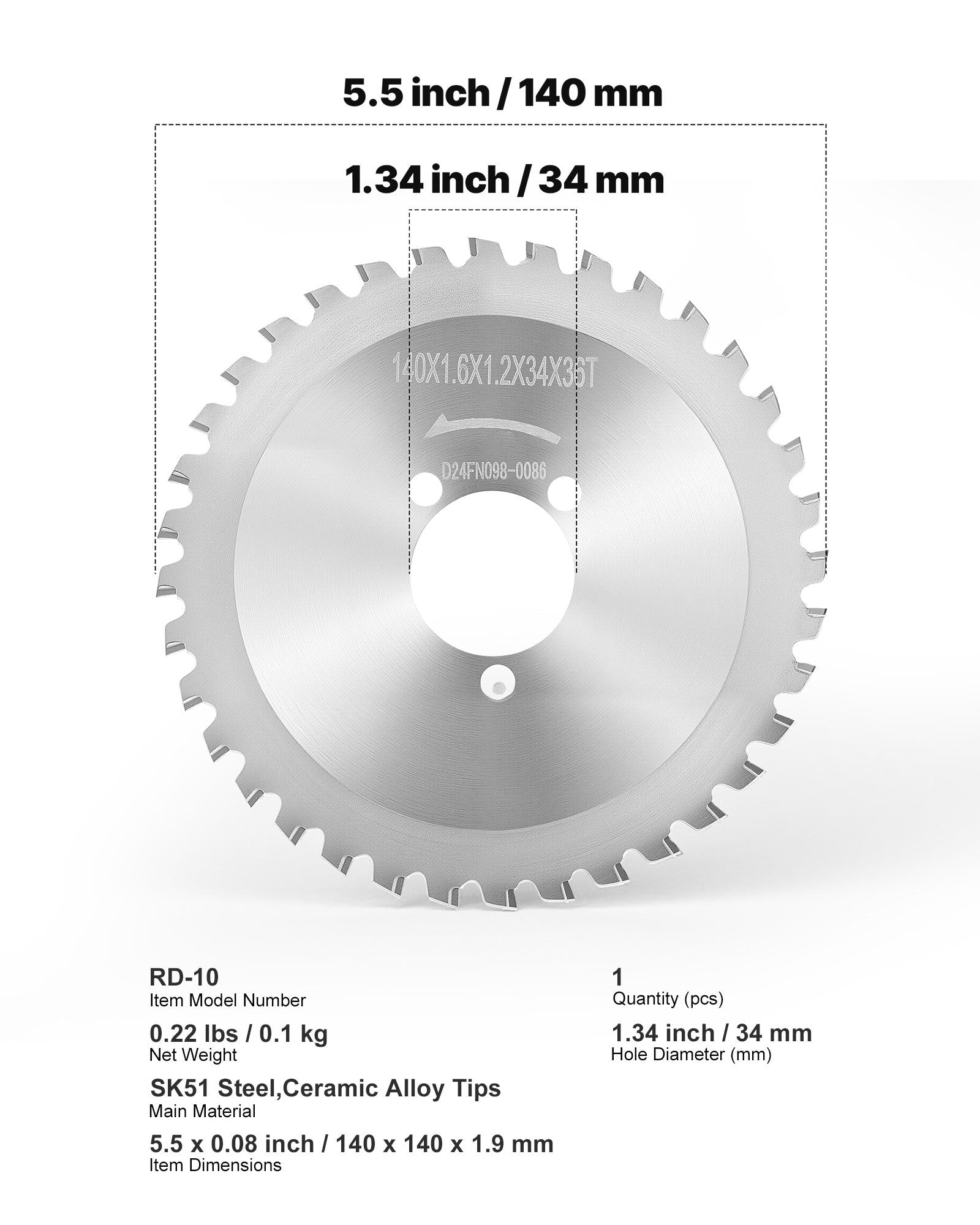 Armatūros pjovimo diskas VEVOR RD-10, 140 mm