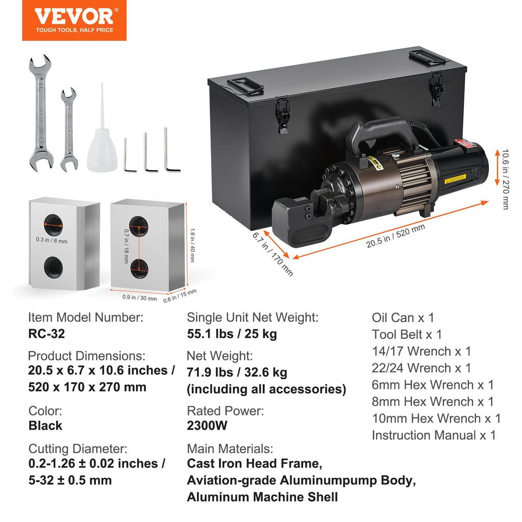Elektrinis hidraulinis armatūros kirptuvas VEVOR RC-32, 2300 W