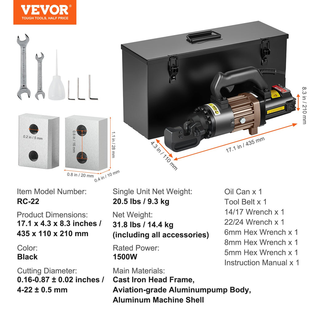 Elektrinis hidraulinis armatūros kirptuvas VEVOR RC-22, 1500W