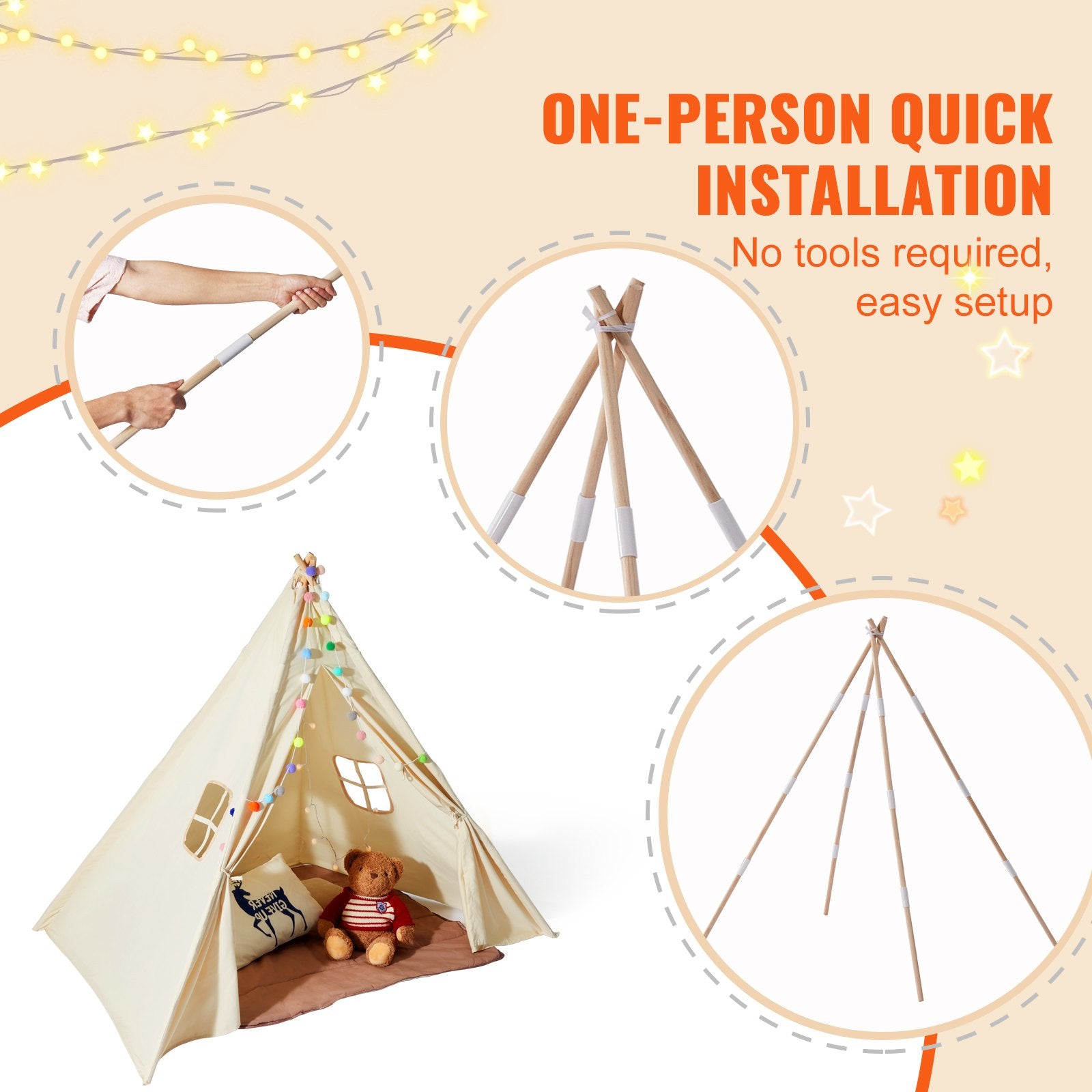 Vaikų žaidimų palapinė (Tipi) VEVOR INDIAN4W, 118 x 118 x 143 cm