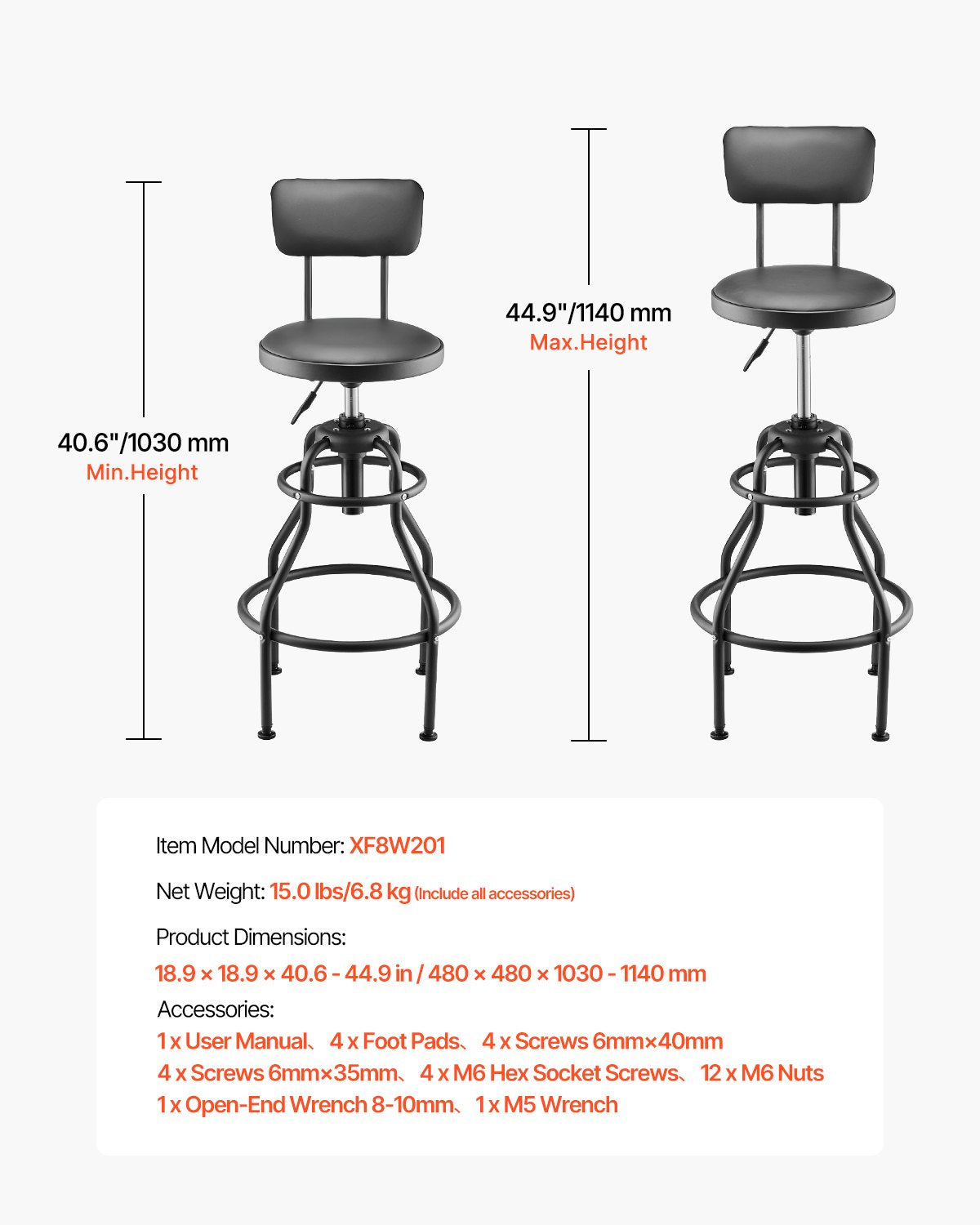 Dirbtuvių kėdė VEVOR XF8W201, 136 kg keliamoji galia