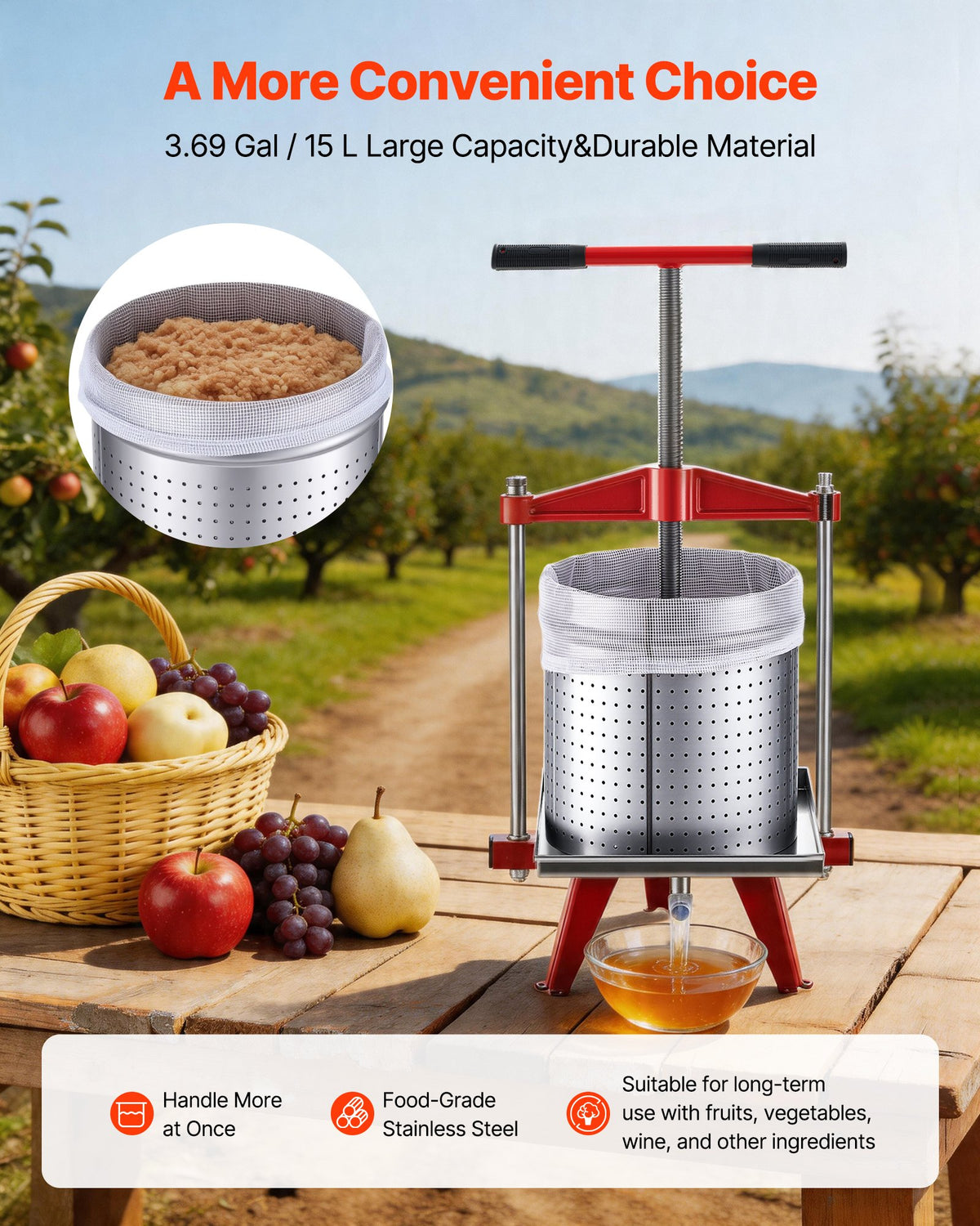 Vaisių ir vyno presas VEVOR LD-BP1501, 15 l