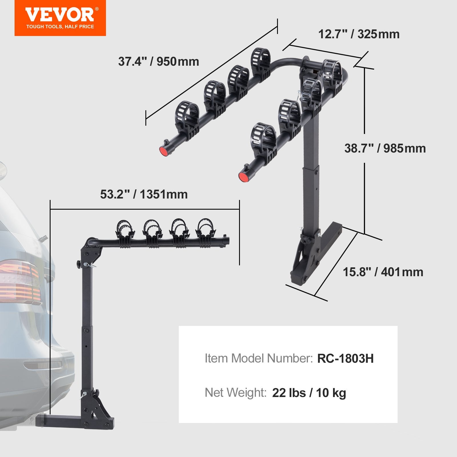 Dviračių laikiklis ant kablio VEVOR RC-1803H, 4 dviračiams