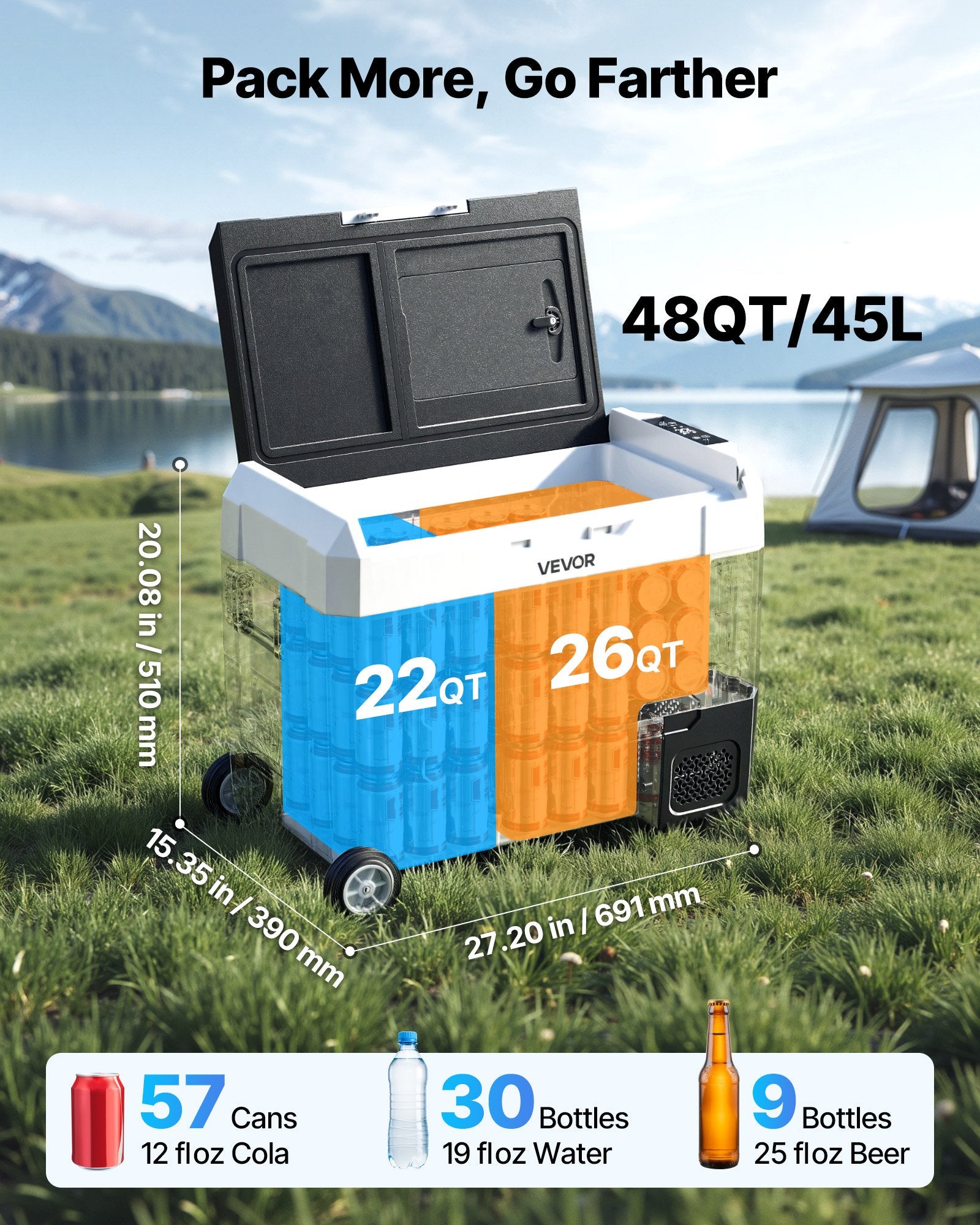 Automobilinis šaldytuvas VEVOR EA45-D, 45 l talpos