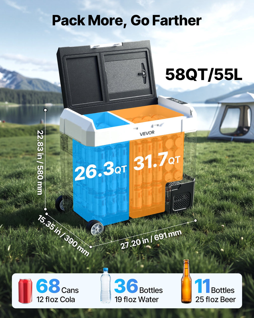 Automobilinis šaldytuvas VEVOR EA55-D, 55 l
