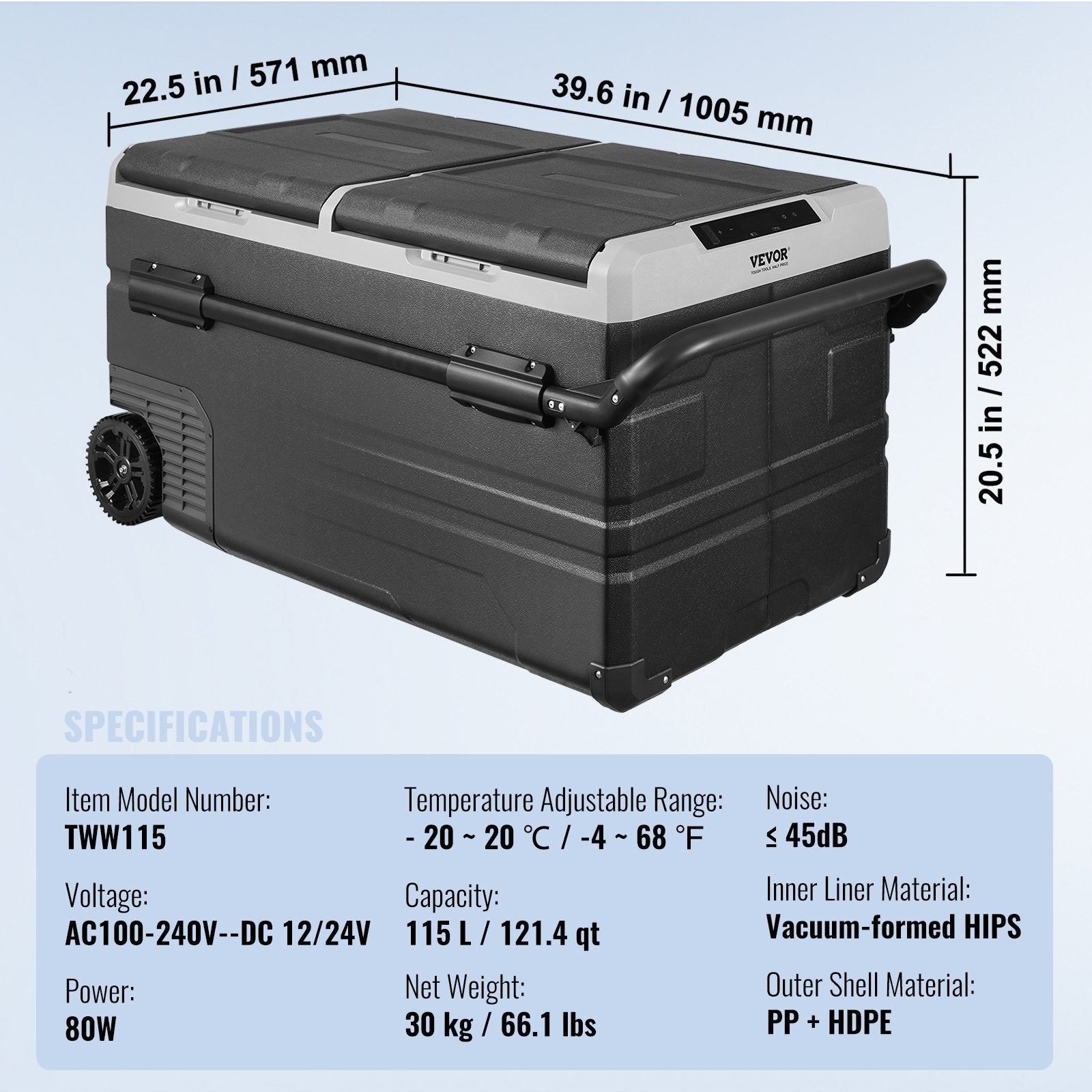 Automobilinis šaldytuvas VEVOR TWW115, 115 l talpos