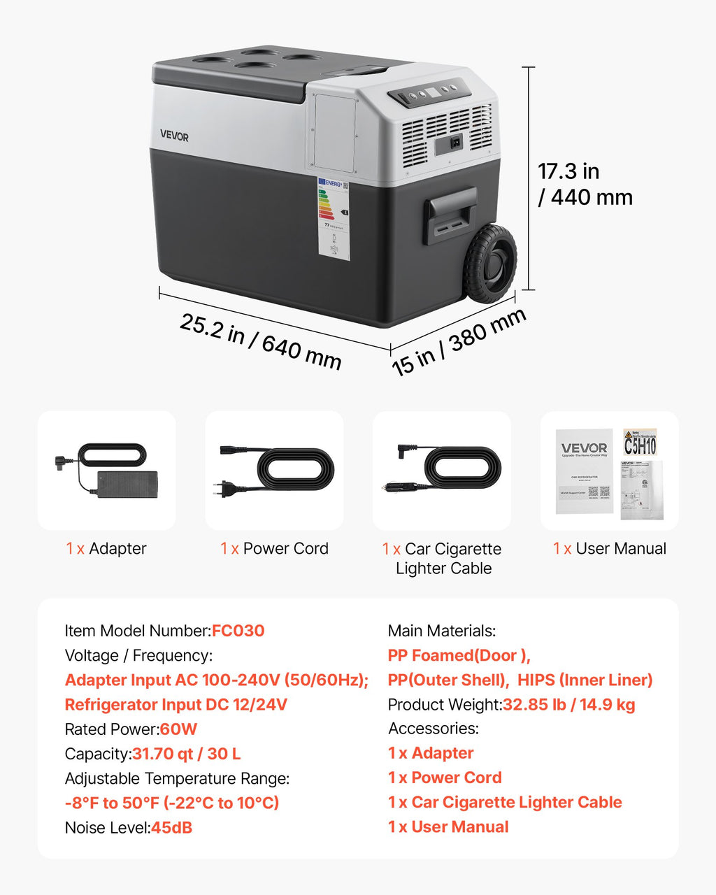 Automobilinis šaldytuvas VEVOR FC030, 30 l