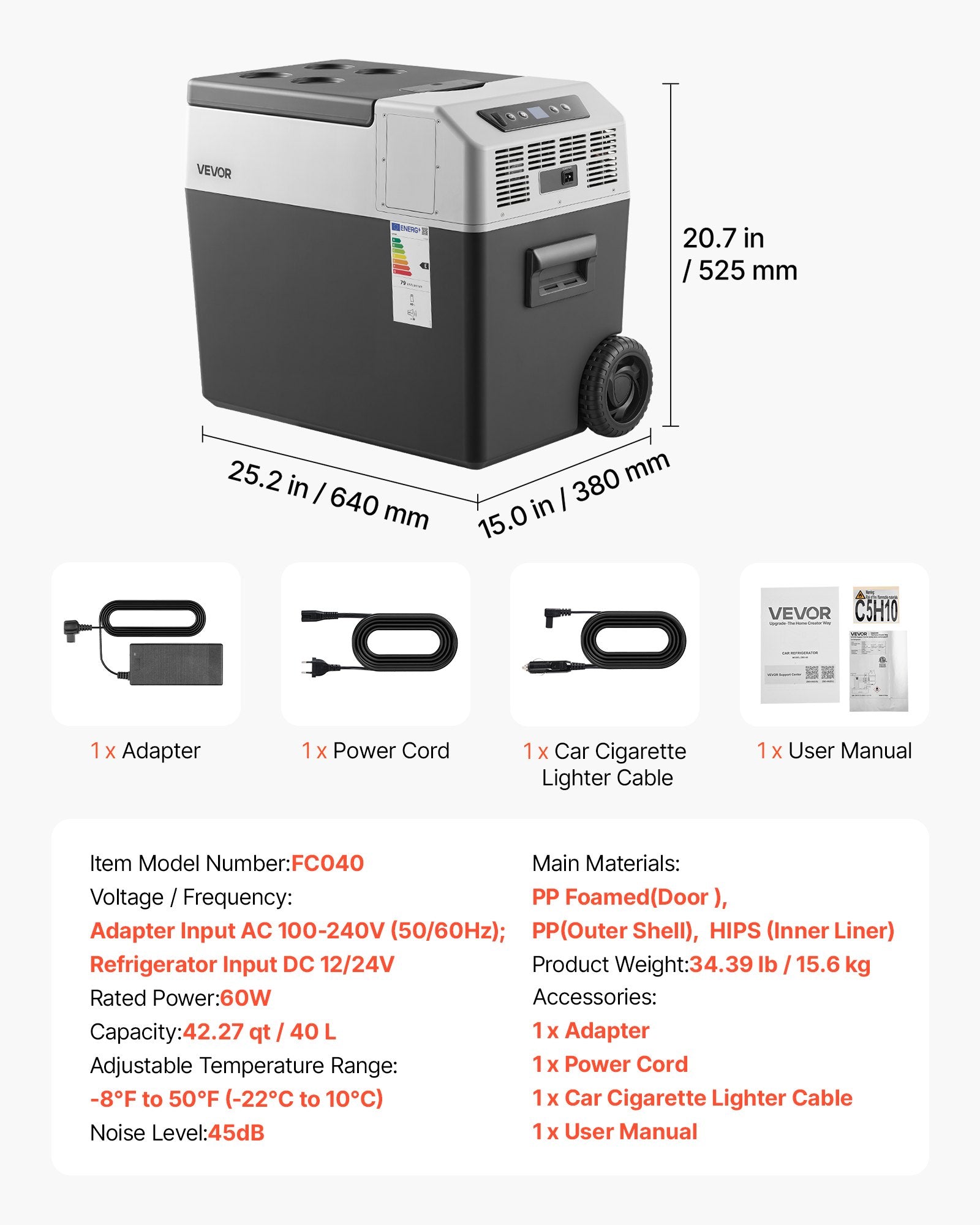 Automobilinis šaldytuvas VEVOR FC040, 40 l talpos