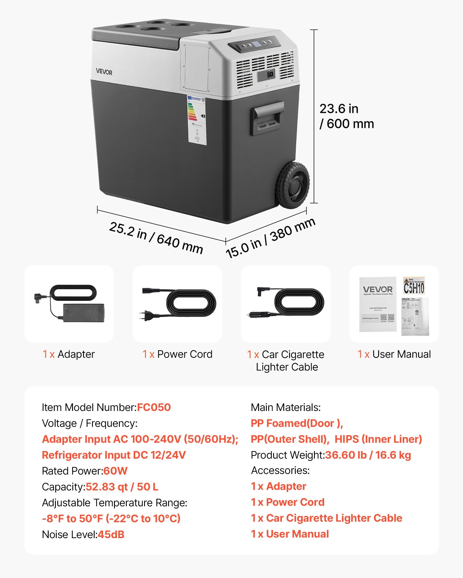 Automobilinis šaldytuvas VEVOR FC050, 50 l talpa