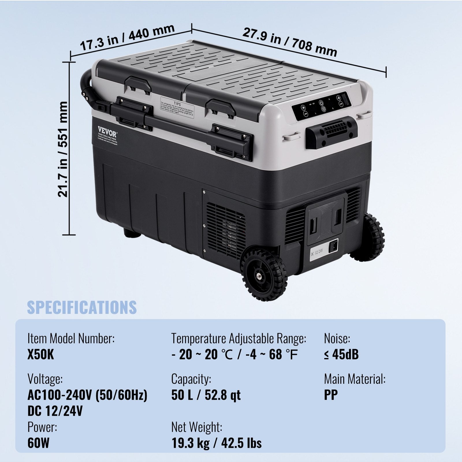 Nešiojamas automobilinis šaldytuvas VEVOR X50K, 50 l