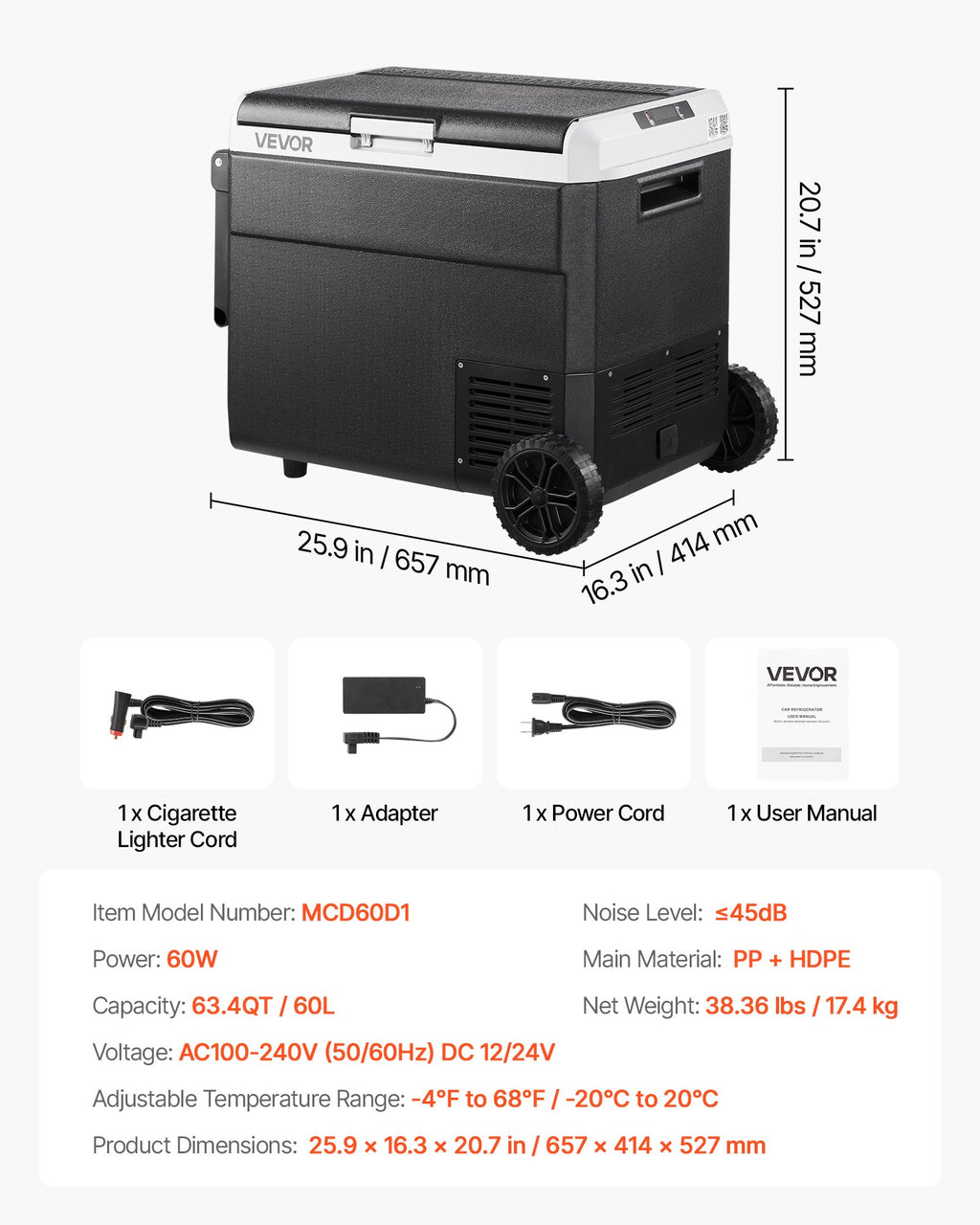 Automobilinis šaldytuvas VEVOR MCD60D1, 60 l