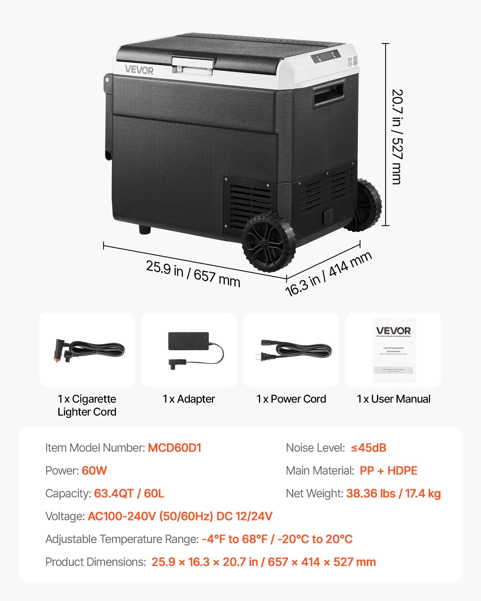 Automobilinis šaldytuvas VEVOR MCD60D1, 60 l
