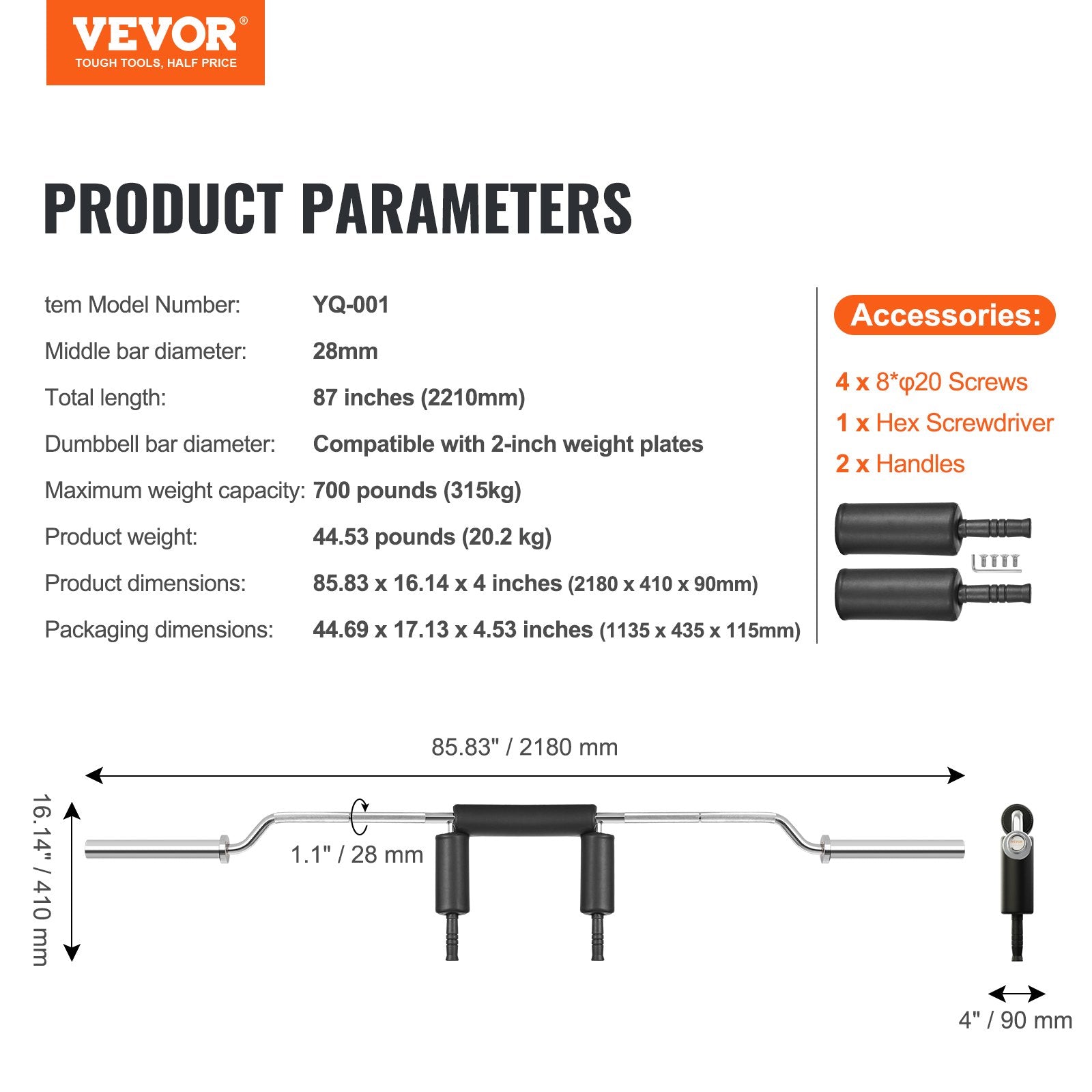 Saugus pritūpimų grifas VEVOR YQ-001, 315 kg