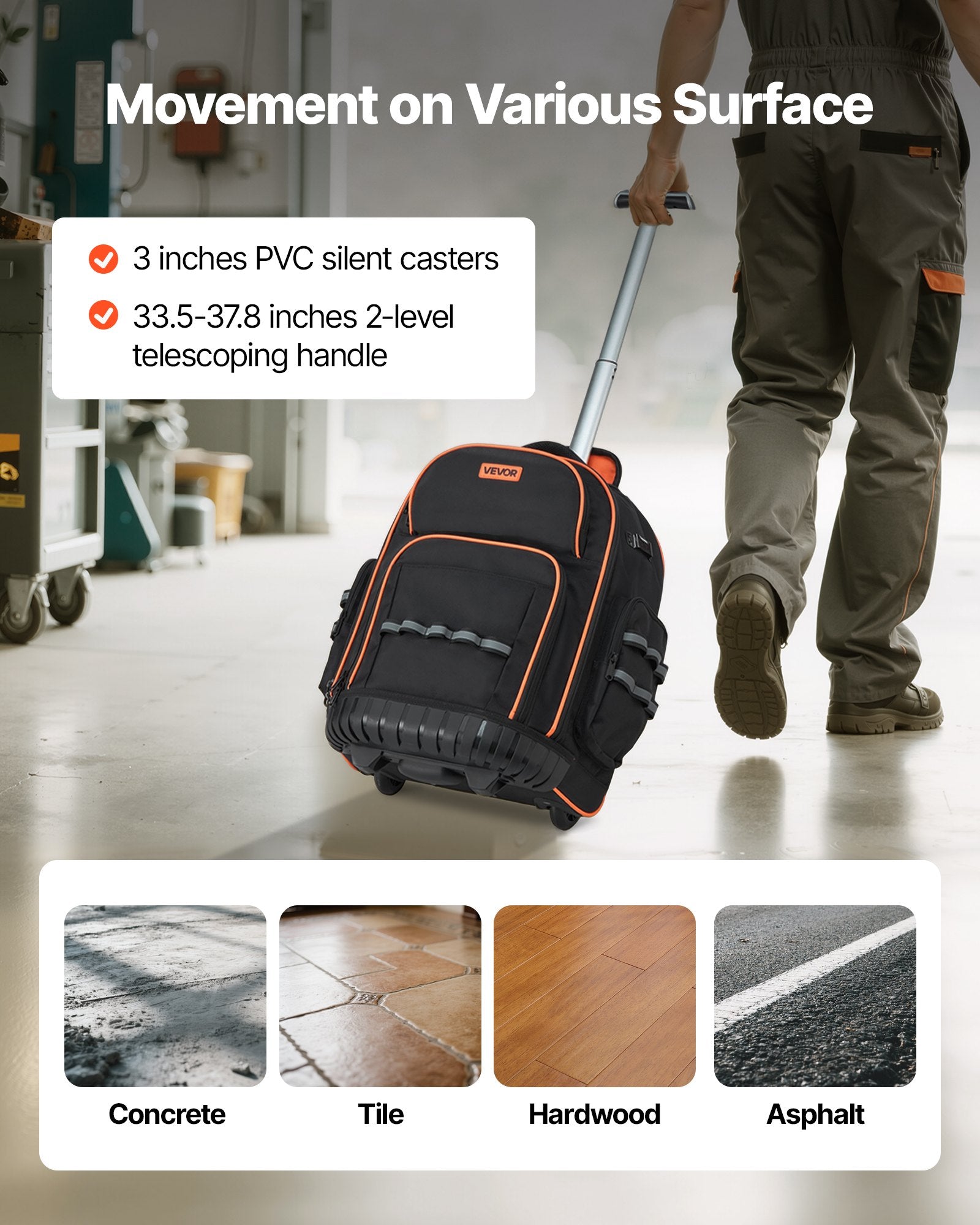 Įrankių kuprinė su ratukais VEVOR ZL-LGX-0098, 50 kg keliamoji galia