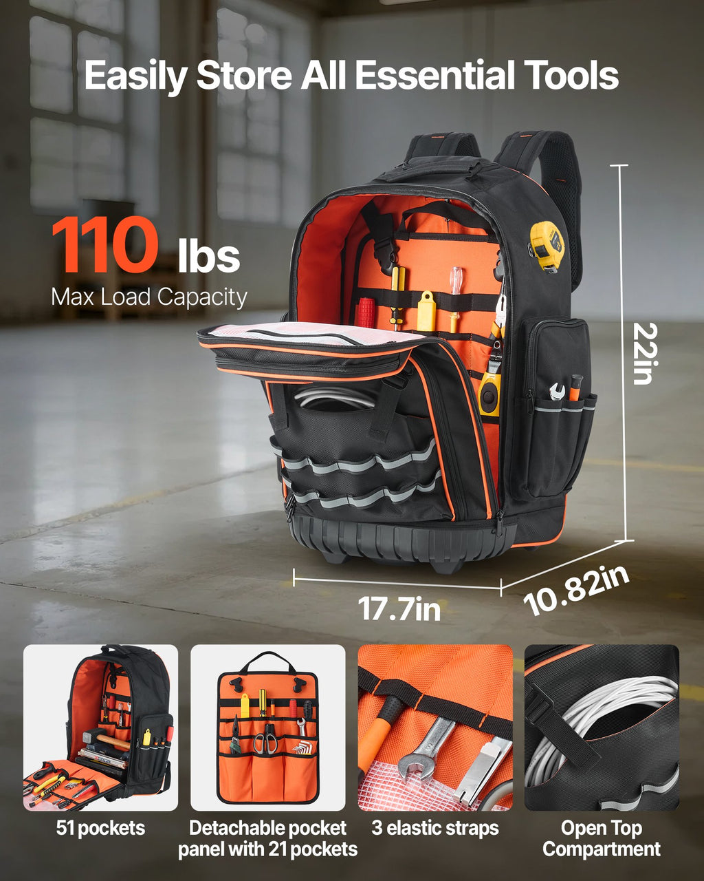 Įrankių kuprinė su ratukais VEVOR ZL-LGX-0099, 50 kg keliamoji galia