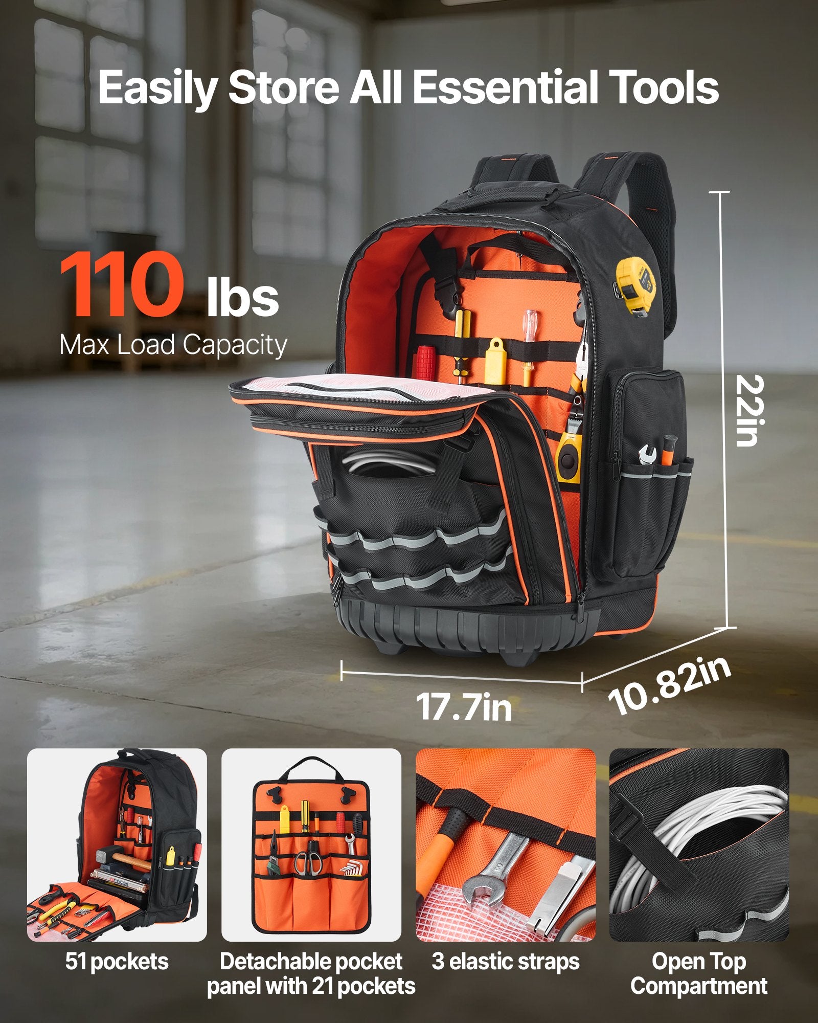 Įrankių kuprinė su ratukais VEVOR ZL-LGX-0099, 50 kg keliamoji galia