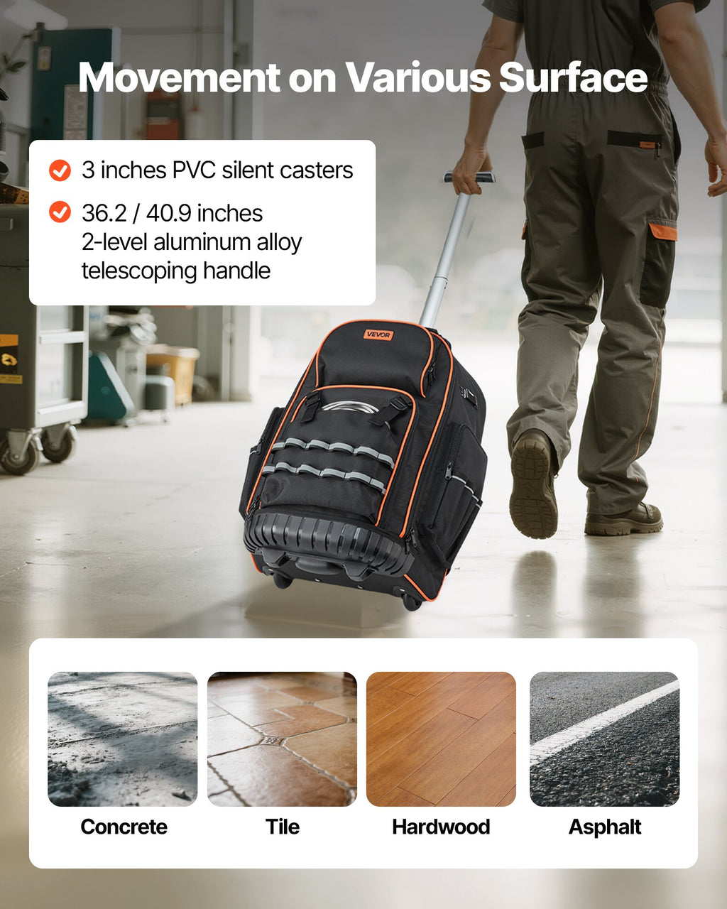 Įrankių kuprinė su ratukais VEVOR ZL-LGX-0099, 50 kg keliamoji galia