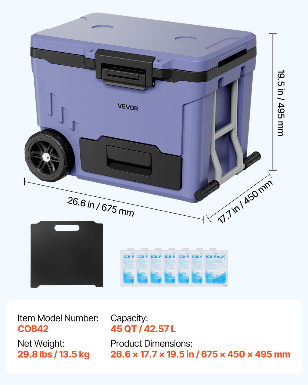 Šaltkrepšis su ratukais VEVOR COB42, 42,6 l