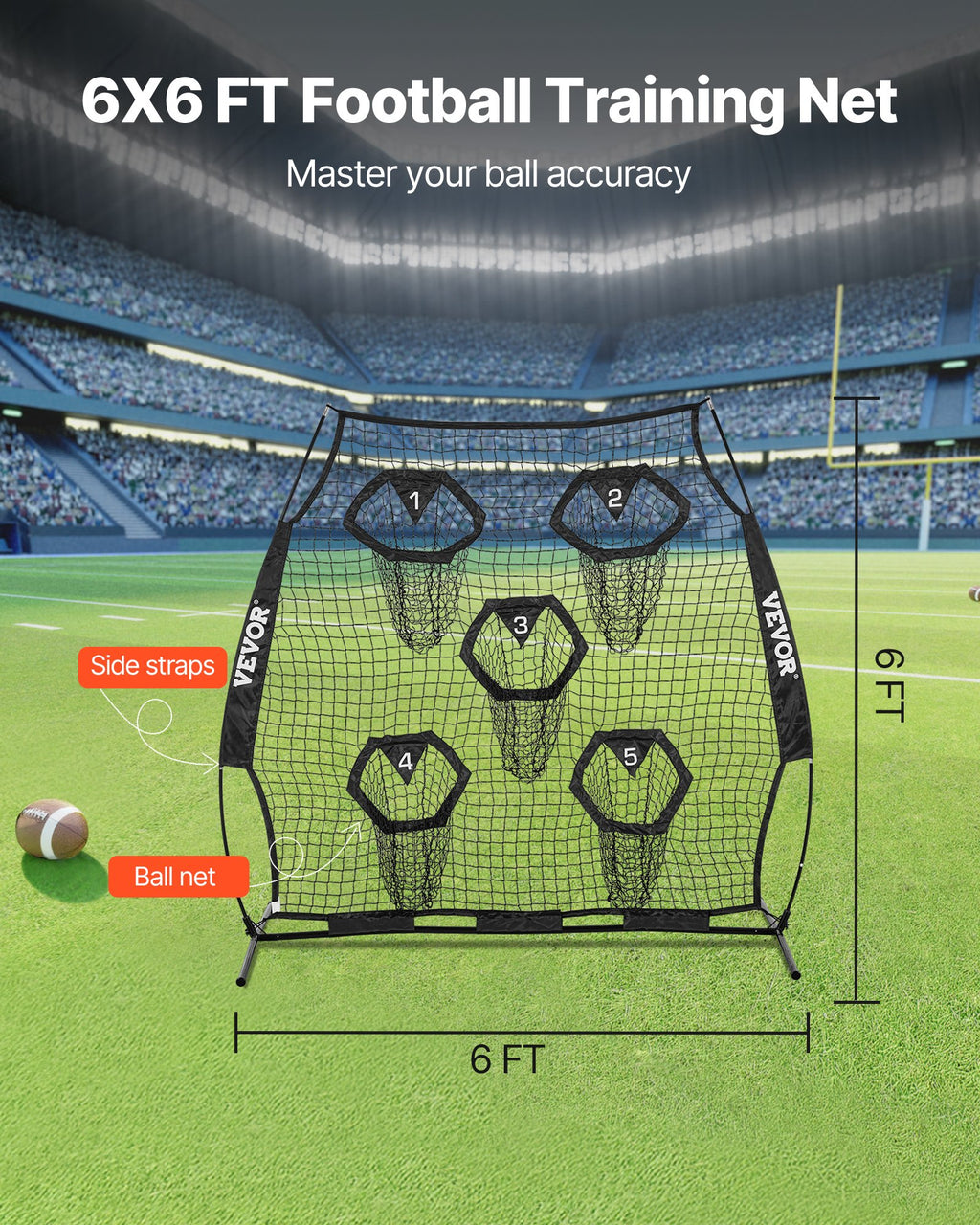 Amerikietiško futbolo treniruočių tinklas VEVOR DKS-6601B, 1,8 x 1,8 m