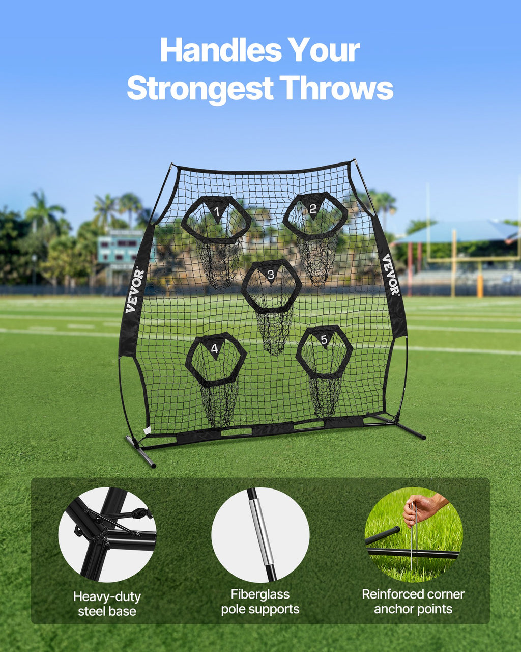 Amerikietiško futbolo treniruočių tinklas VEVOR DKS-6601B, 1,8 x 1,8 m