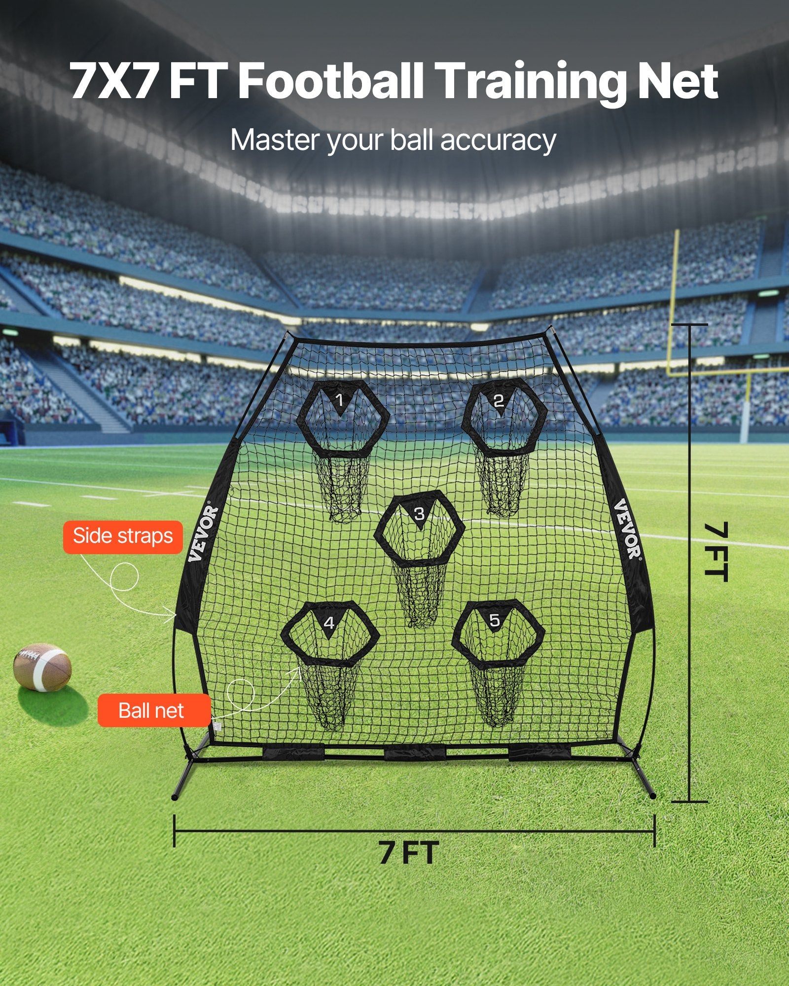 Futbolo treniruočių tinklas VEVOR DKS-7701B, 2133,6 x 2133,6 mm