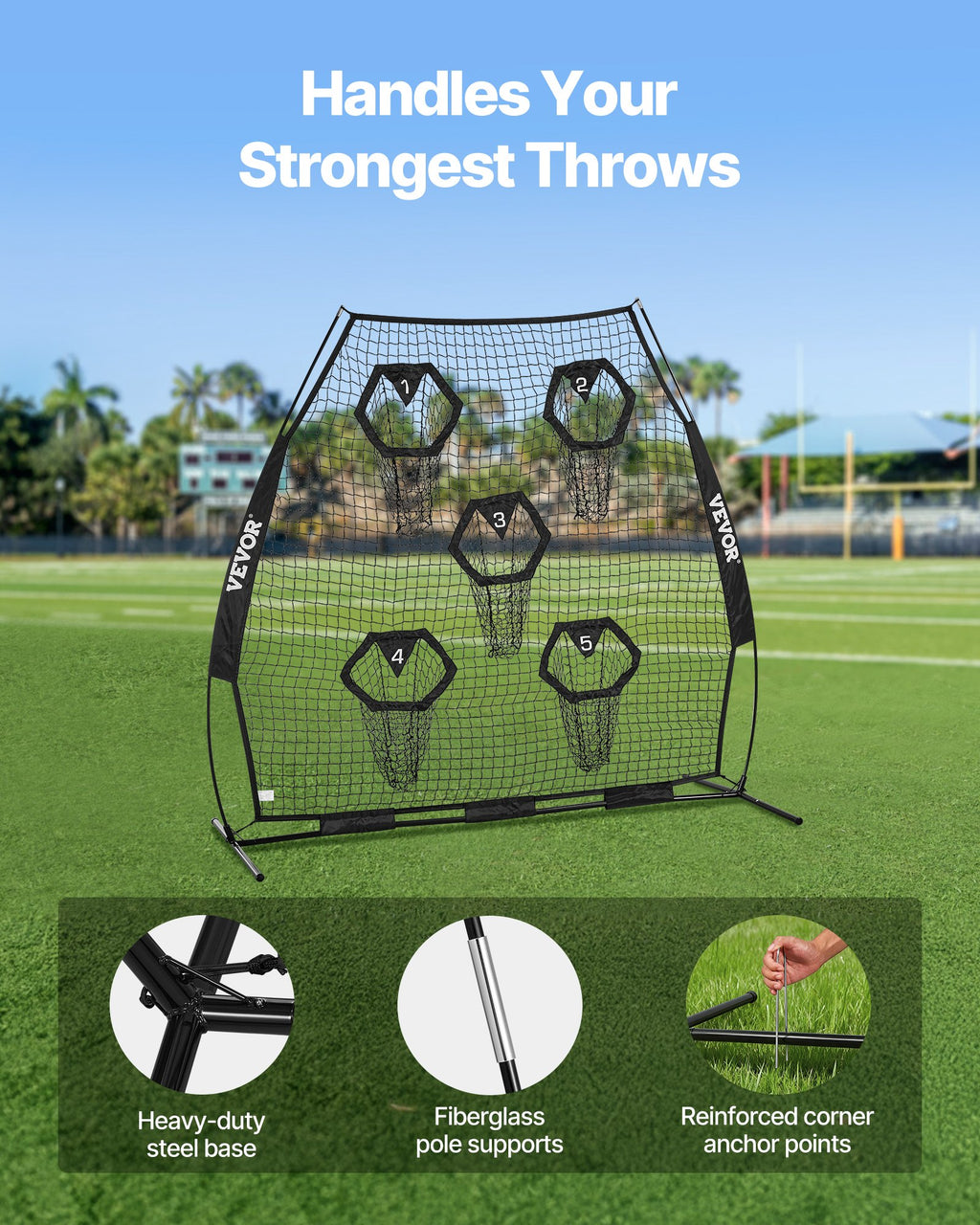 Futbolo treniruočių tinklas VEVOR DKS-7701B, 2133,6 x 2133,6 mm