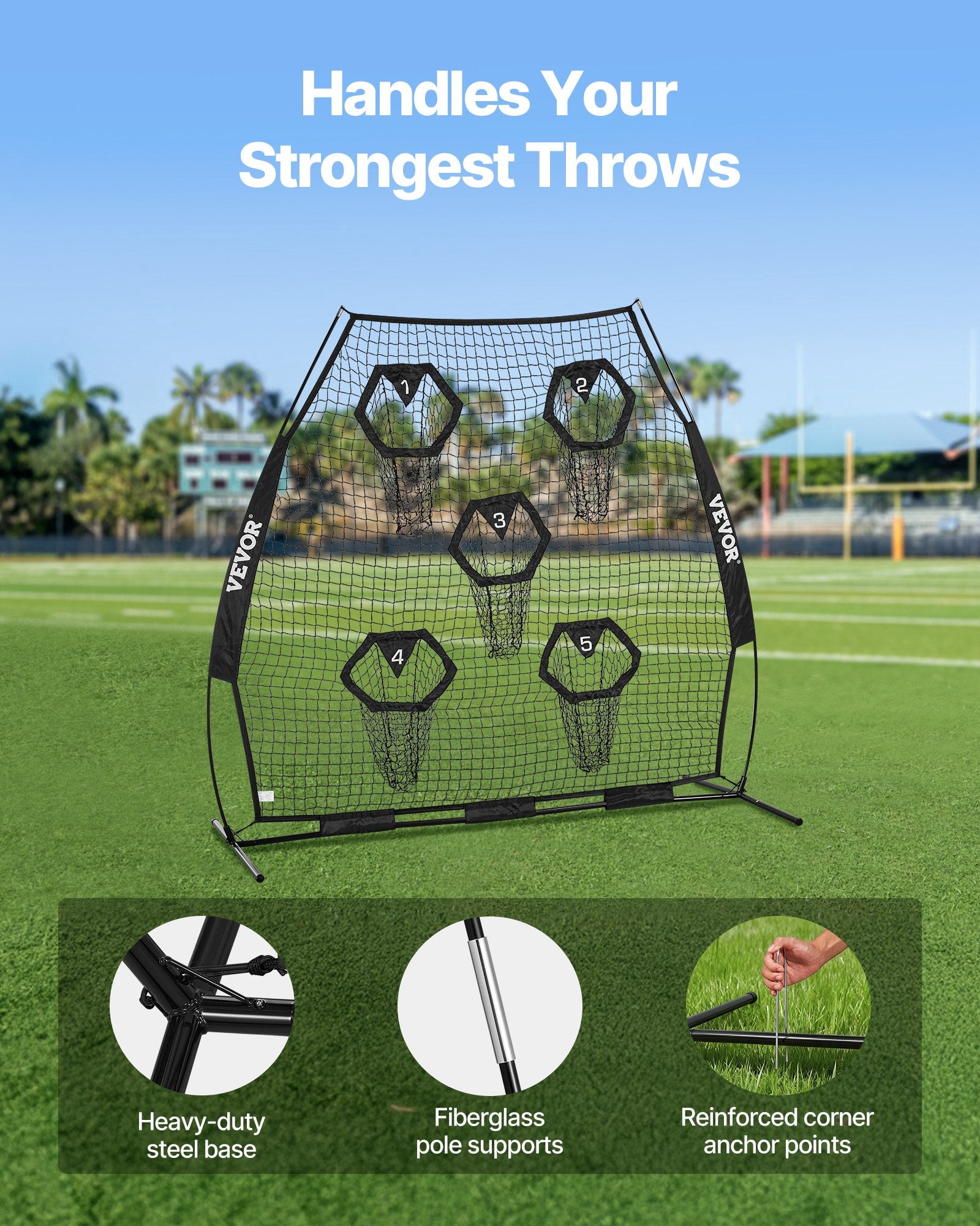 Futbolo treniruočių tinklas VEVOR DKS-7701B, 2133,6 x 2133,6 mm