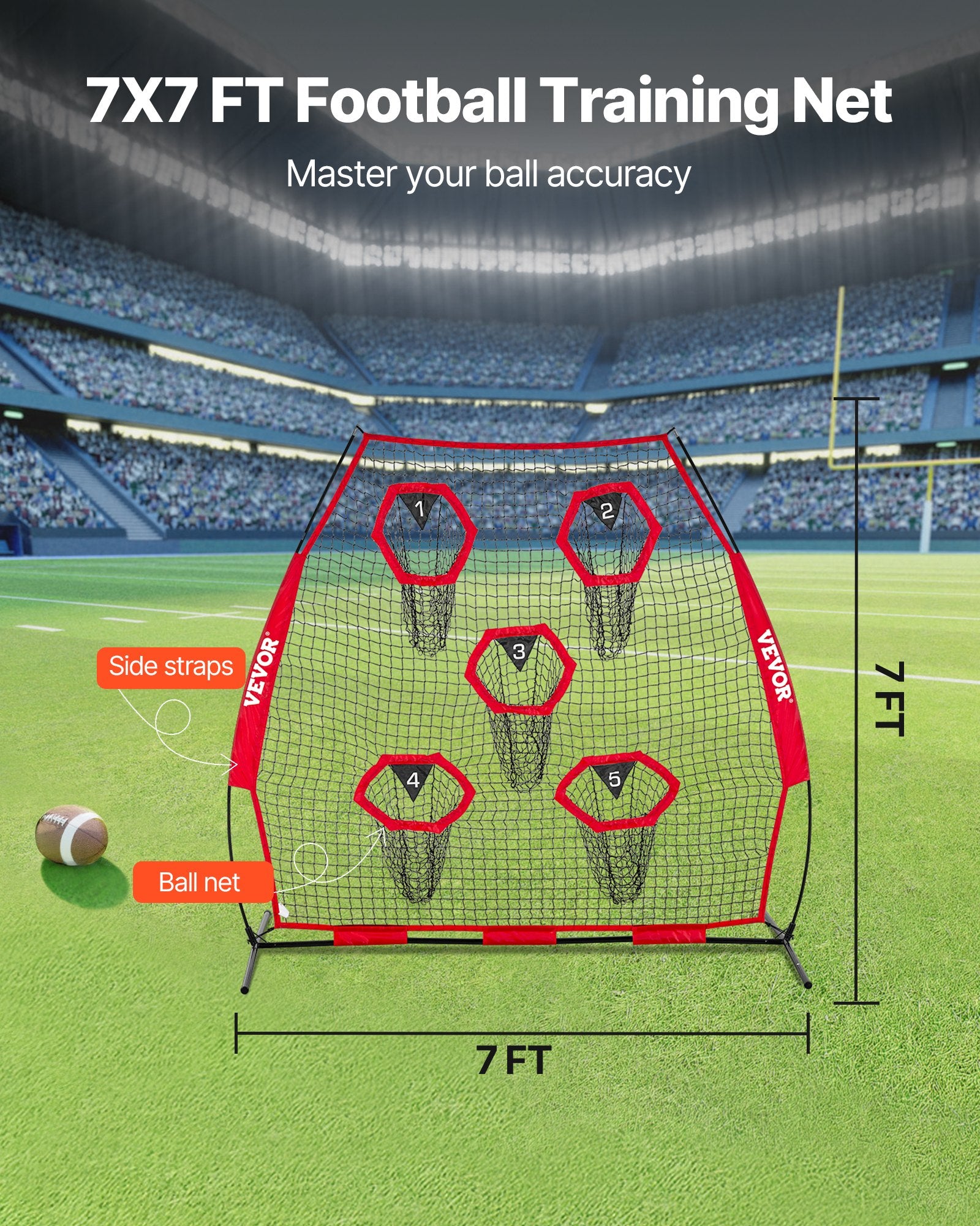 Amerikietiško futbolo metimo treniruoklis VEVOR SSPDYGLQ002, 2133,6 x 2133,6 mm