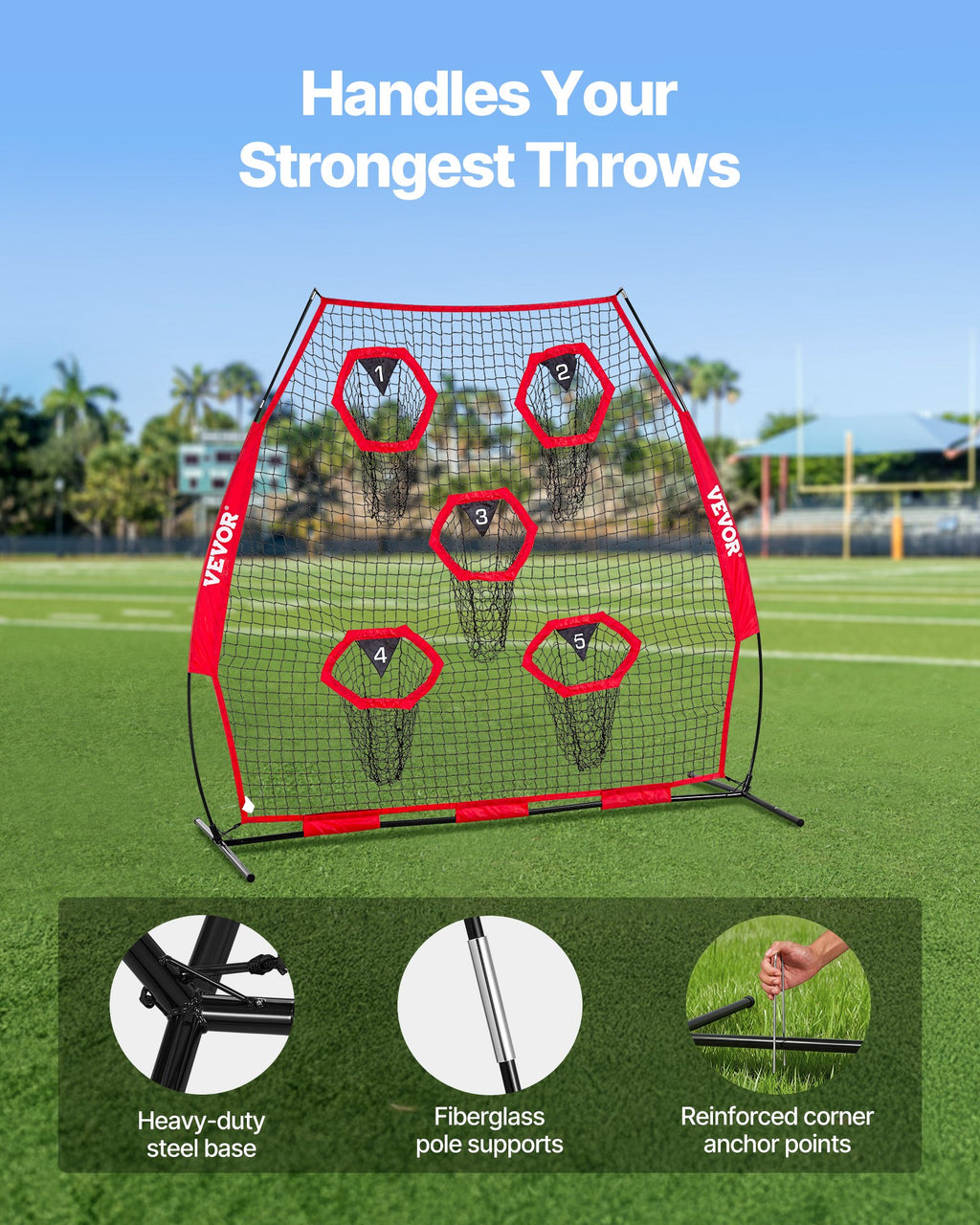 Amerikietiško futbolo metimo treniruoklis VEVOR SSPDYGLQ002, 2133,6 x 2133,6 mm