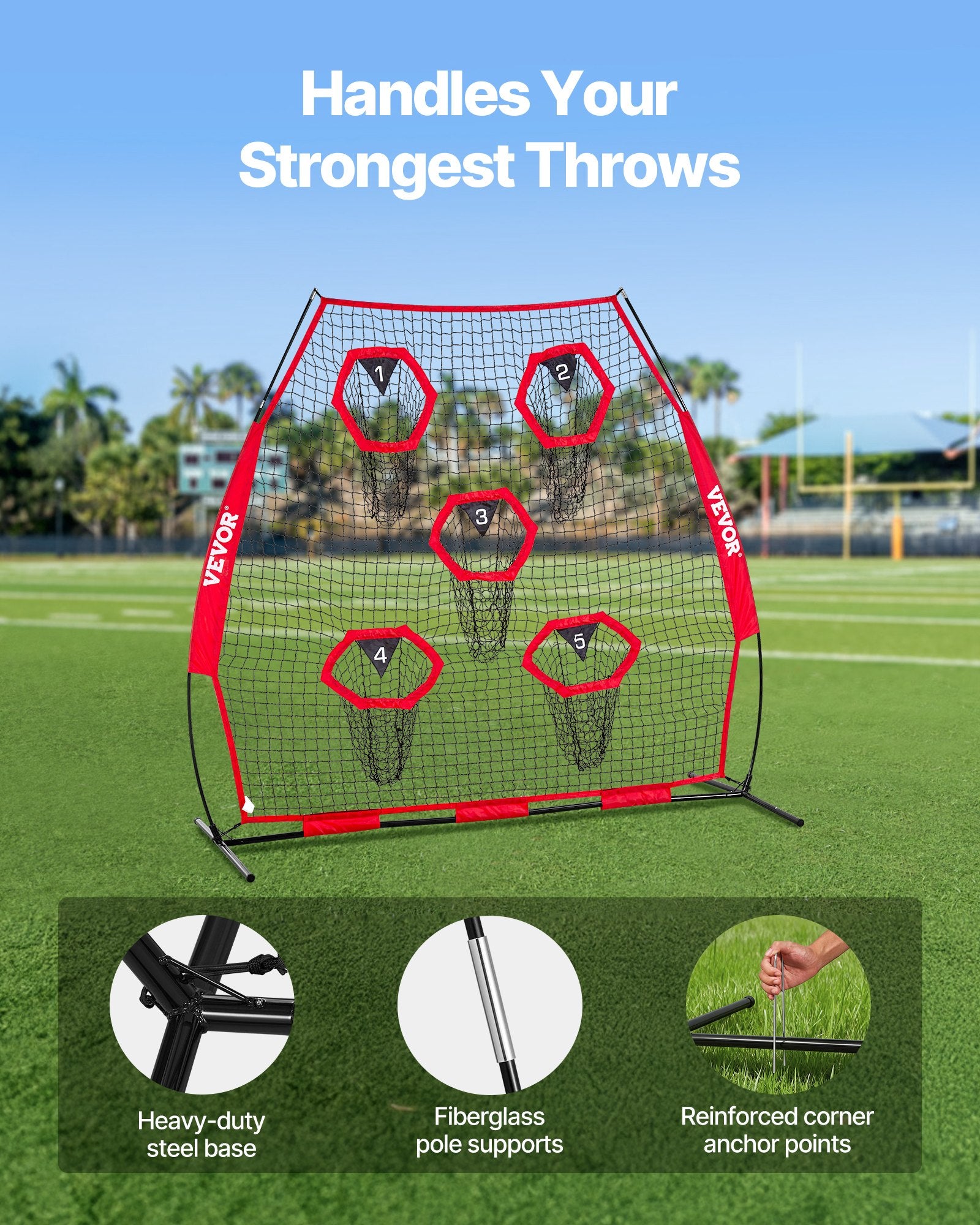 Amerikietiško futbolo metimo treniruoklis VEVOR SSPDYGLQ002, 2133,6 x 2133,6 mm