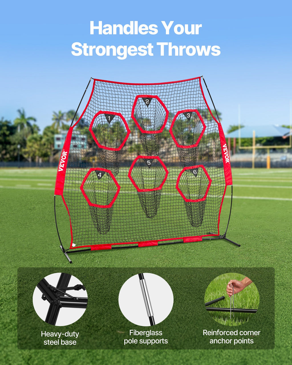 Amerikietiško futbolo treniruočių tinklas VEVOR DKS-8801R, 2,4 x 2,4 m