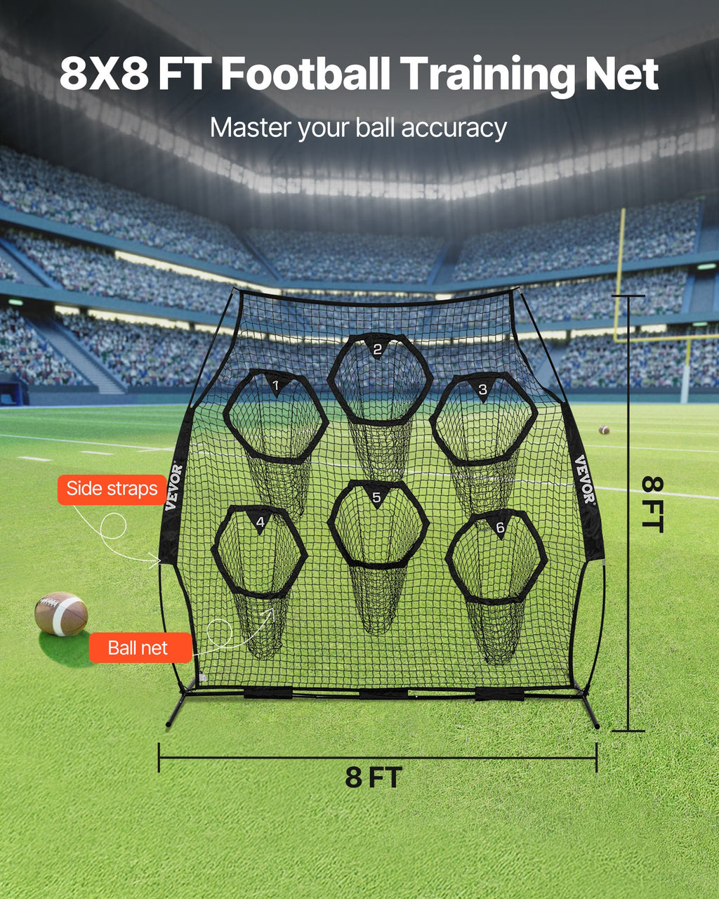 Amerikietiško futbolo treniruočių tinklas VEVOR DKS-8801B, 2,4 x 2,4 m