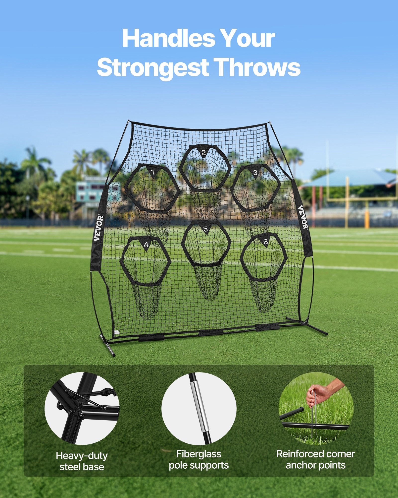 Amerikietiško futbolo treniruočių tinklas VEVOR DKS-8801B, 2,4 x 2,4 m