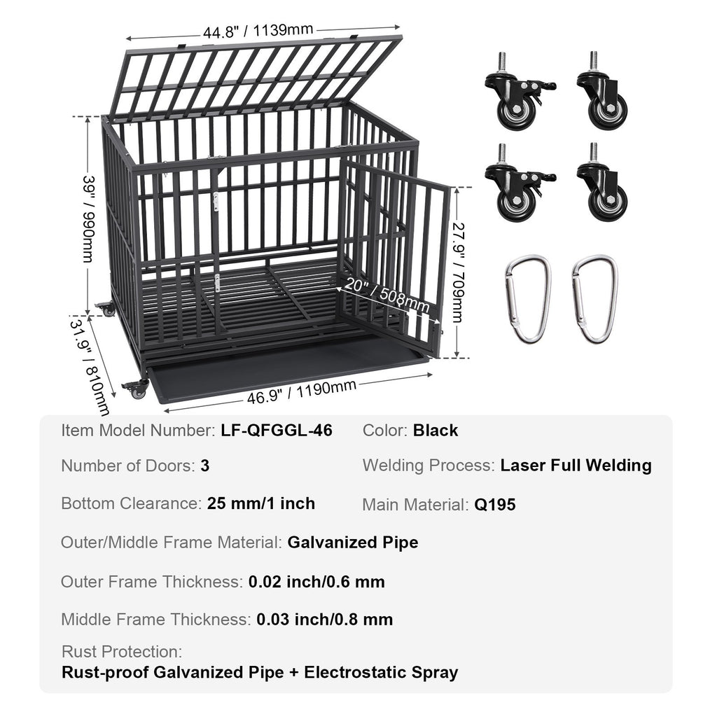 Šunų narvas VEVOR LF-QFGGL-46, 119 cm ilgio