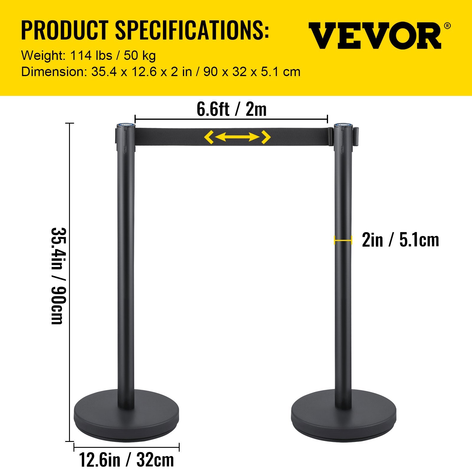 Eilių valdymo atitvarai VEVOR Heavy Duty, 8 vnt. komplektas su 2 m ištraukiamais diržais