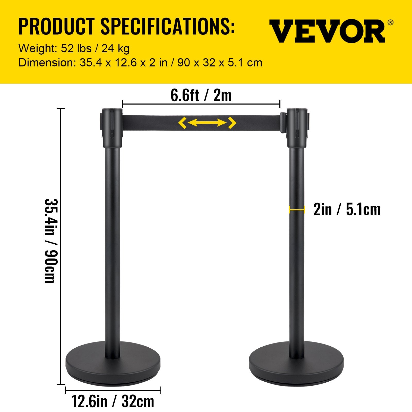 Eilių valdymo atitvarai VEVOR Heavy Duty, 4 vnt. komplektas su 2 m juostomis