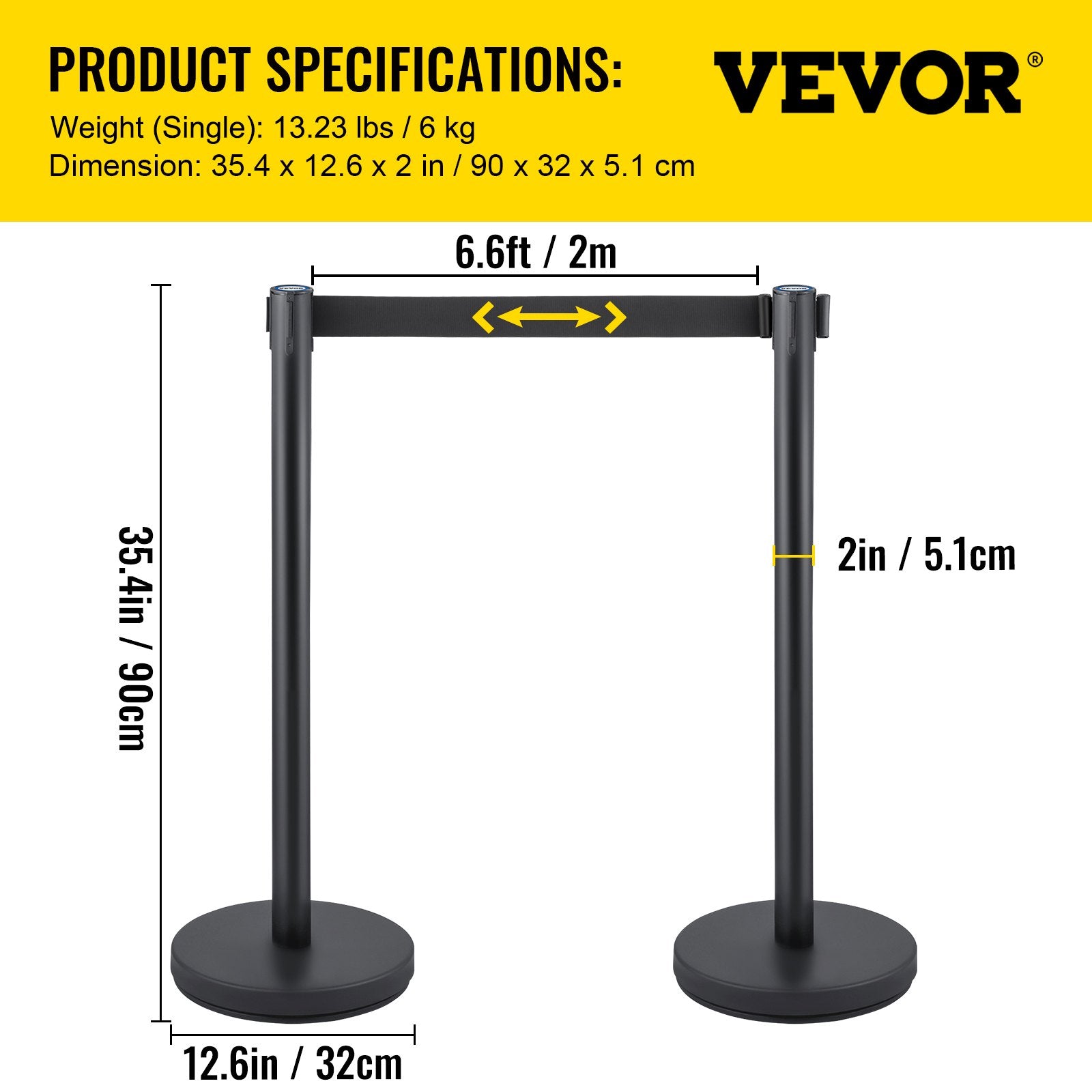 Atitvarų stulpeliai VEVOR Heavy Duty, 6 vnt. komplektas su 2 m juostomis