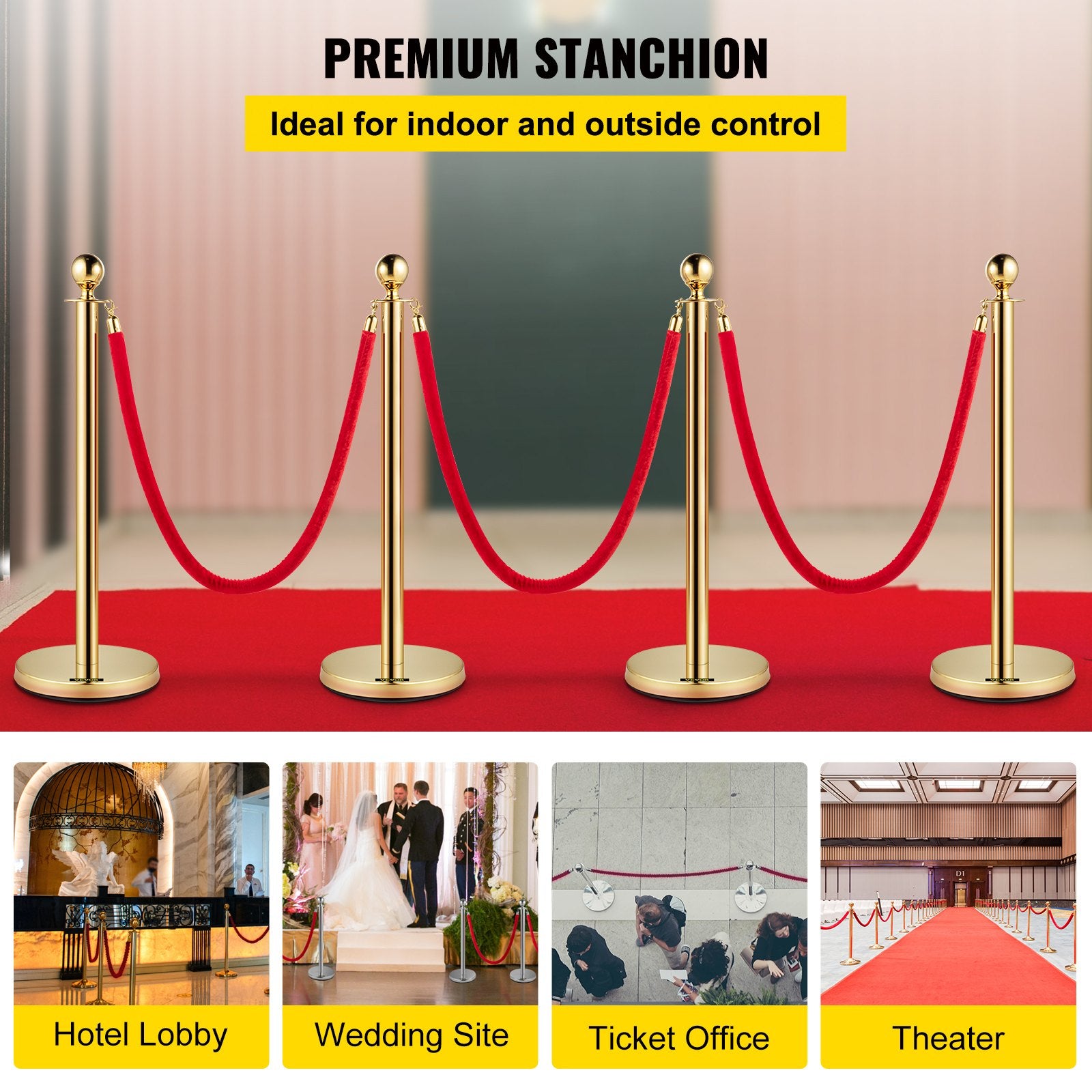 Eilių valdymo atitvarai VEVOR Gold Stanchions, 4 vnt. rinkinys