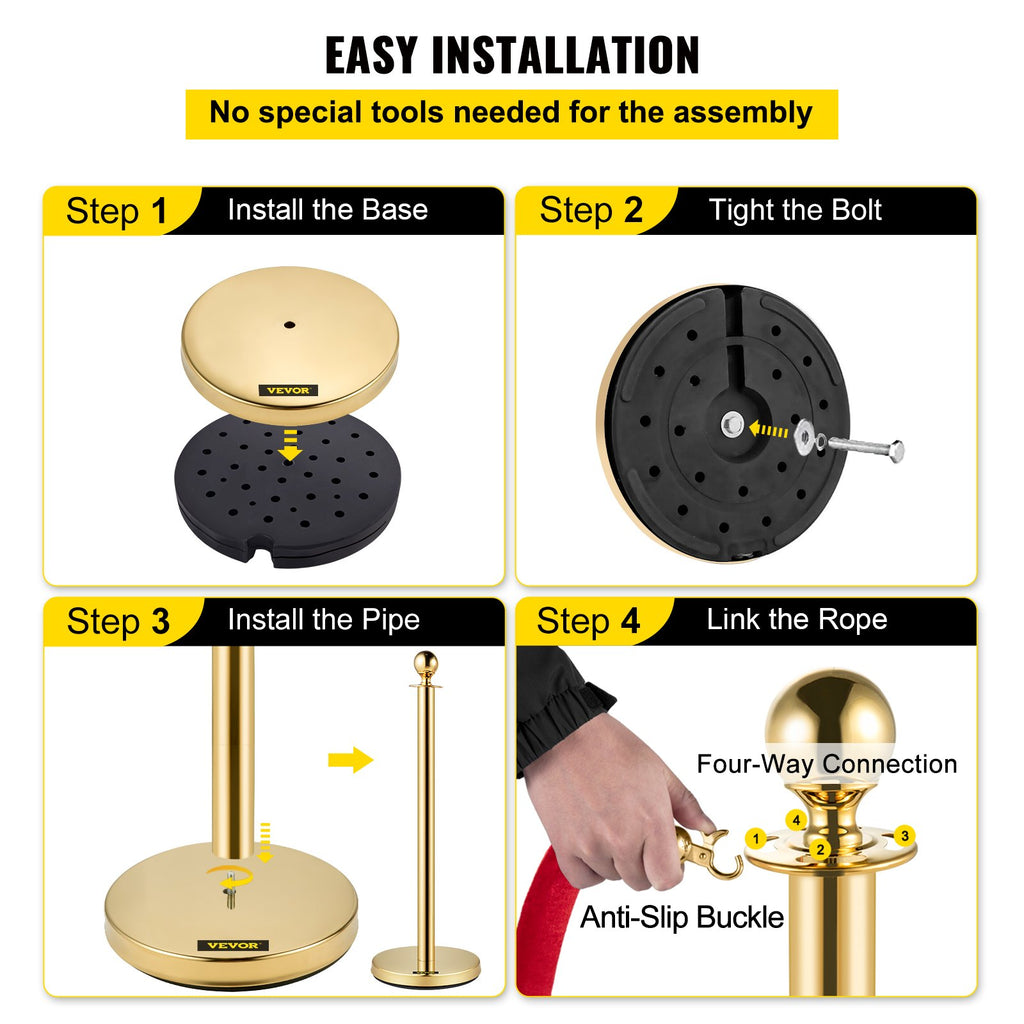 Eilių valdymo atitvarai VEVOR Gold Stanchions, 4 vnt. rinkinys