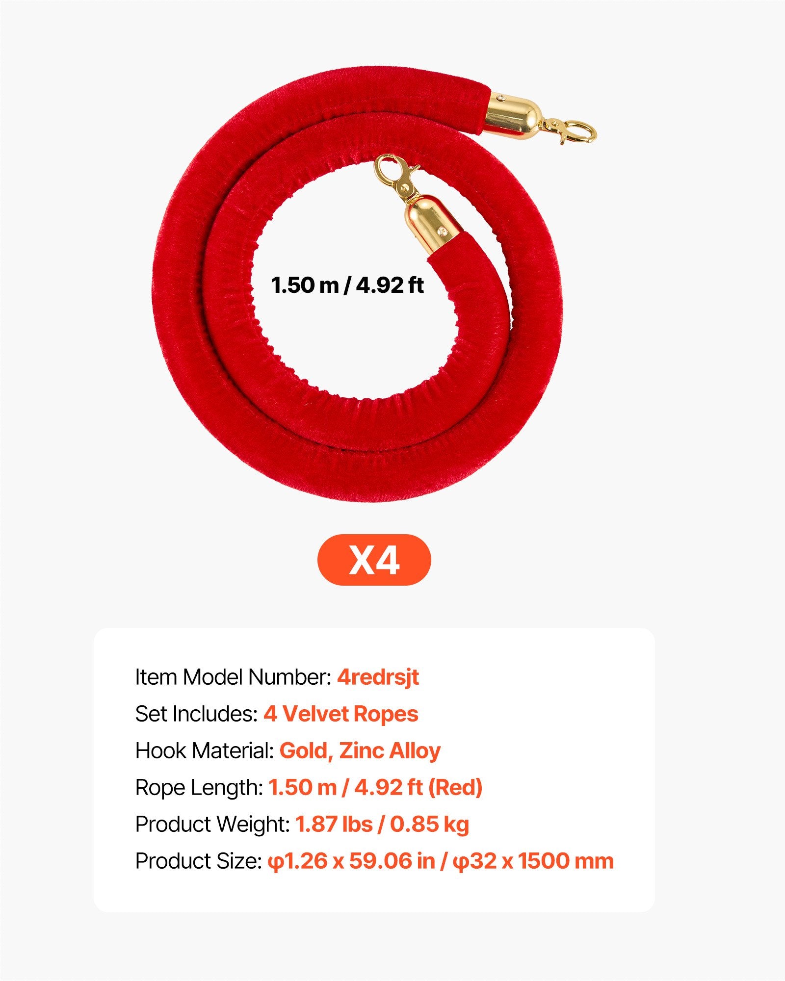 Atitvarų virvės VEVOR 4redrsjt, 4 vnt., 1,5 m