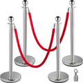 Eilių valdymo atitvarai VEVOR Silver Stanchions 4Pcs, 1,5 m raudona virvė