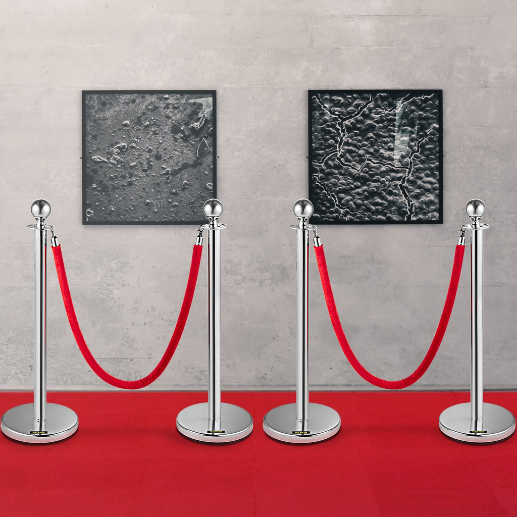 Eilių valdymo atitvarai VEVOR Silver Stanchions 4Pcs, 1,5 m raudona virvė