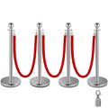 Eilių valdymo atitvarai VEVOR Silver Stanchions 4Pcs, 4 stulpeliai su 2 virvėmis