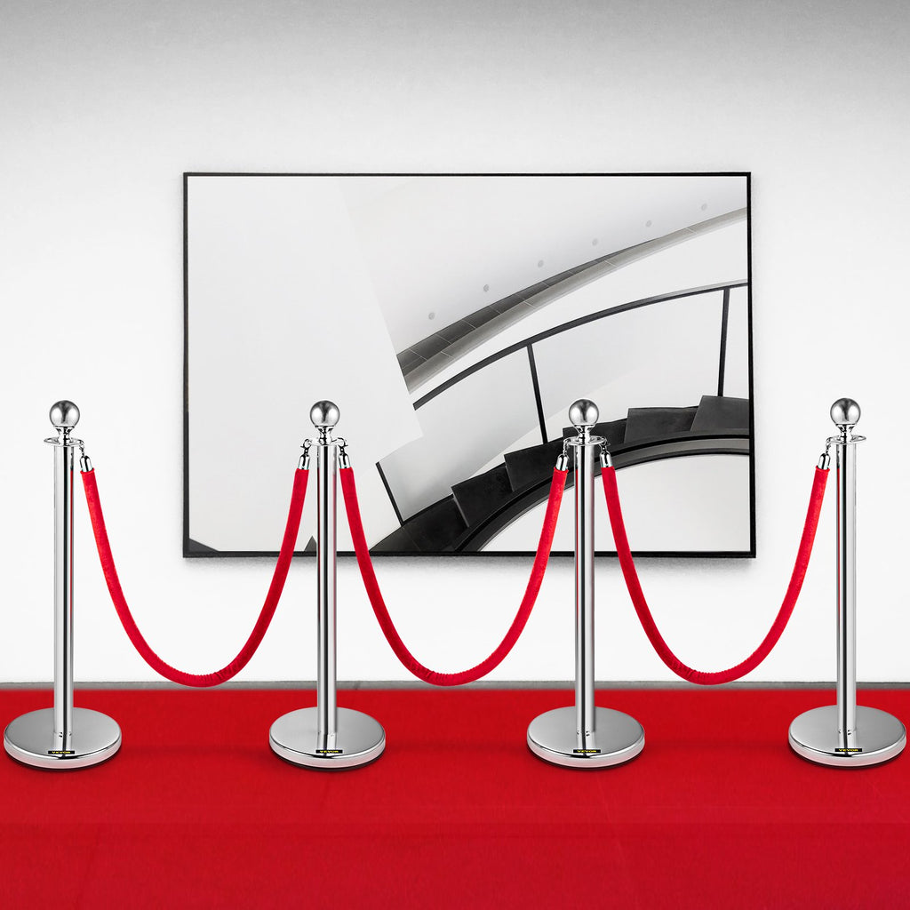 Eilių valdymo atitvarai VEVOR Silver Stanchions 4Pcs, 4 stulpeliai su 2 virvėmis