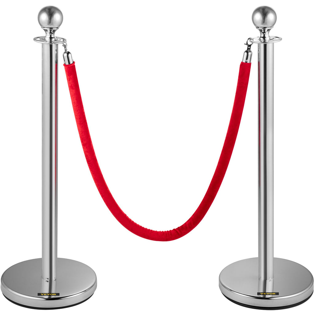 Eilių valdymo atitvarai VEVOR Silver Stanchions 4Pcs, 4 stulpeliai su 2 virvėmis